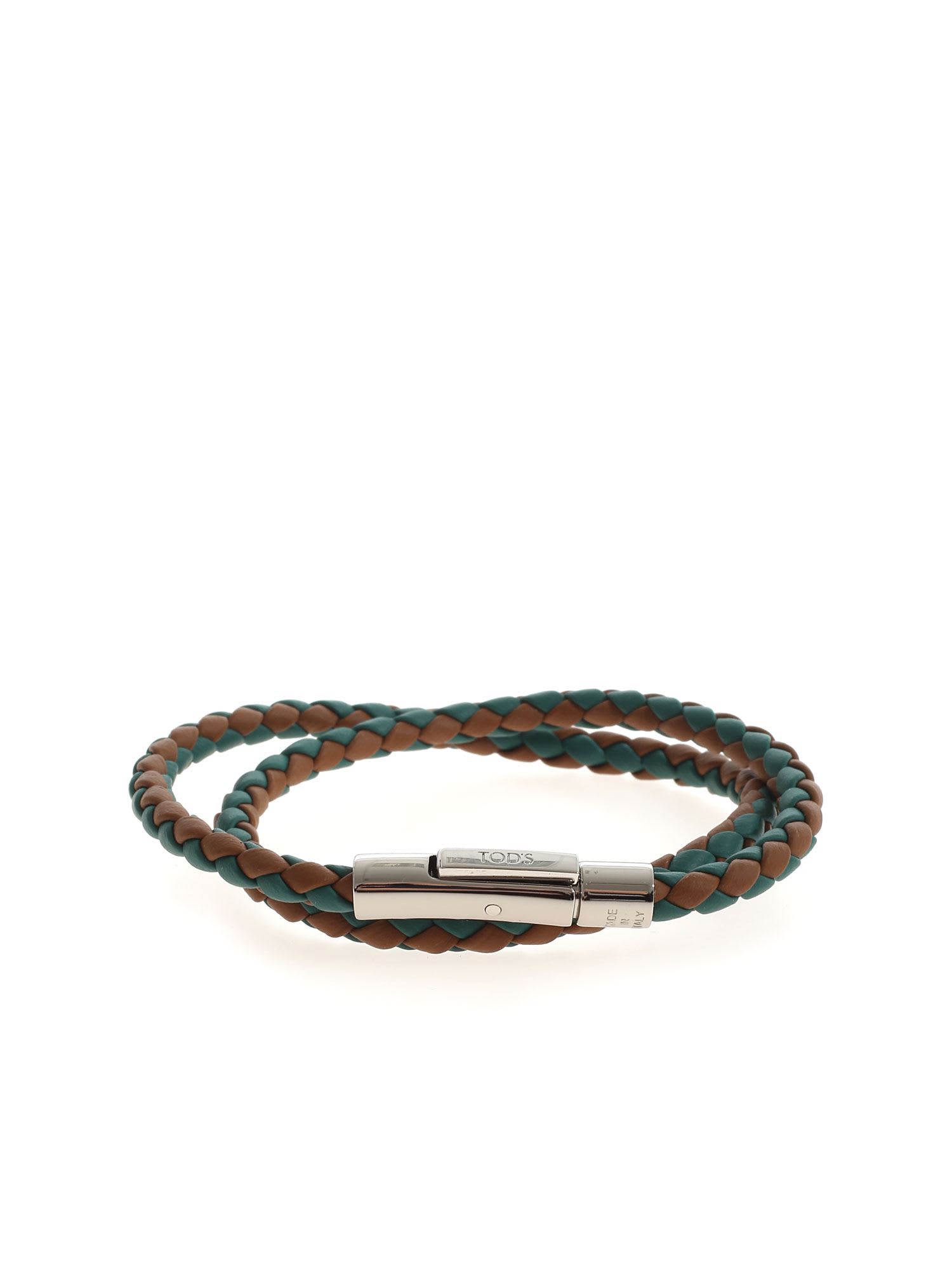 TOD'S MYCOLORS LEATHER BRACELET - GREEN AND BROWN,XEMB1900200FLR 7P04