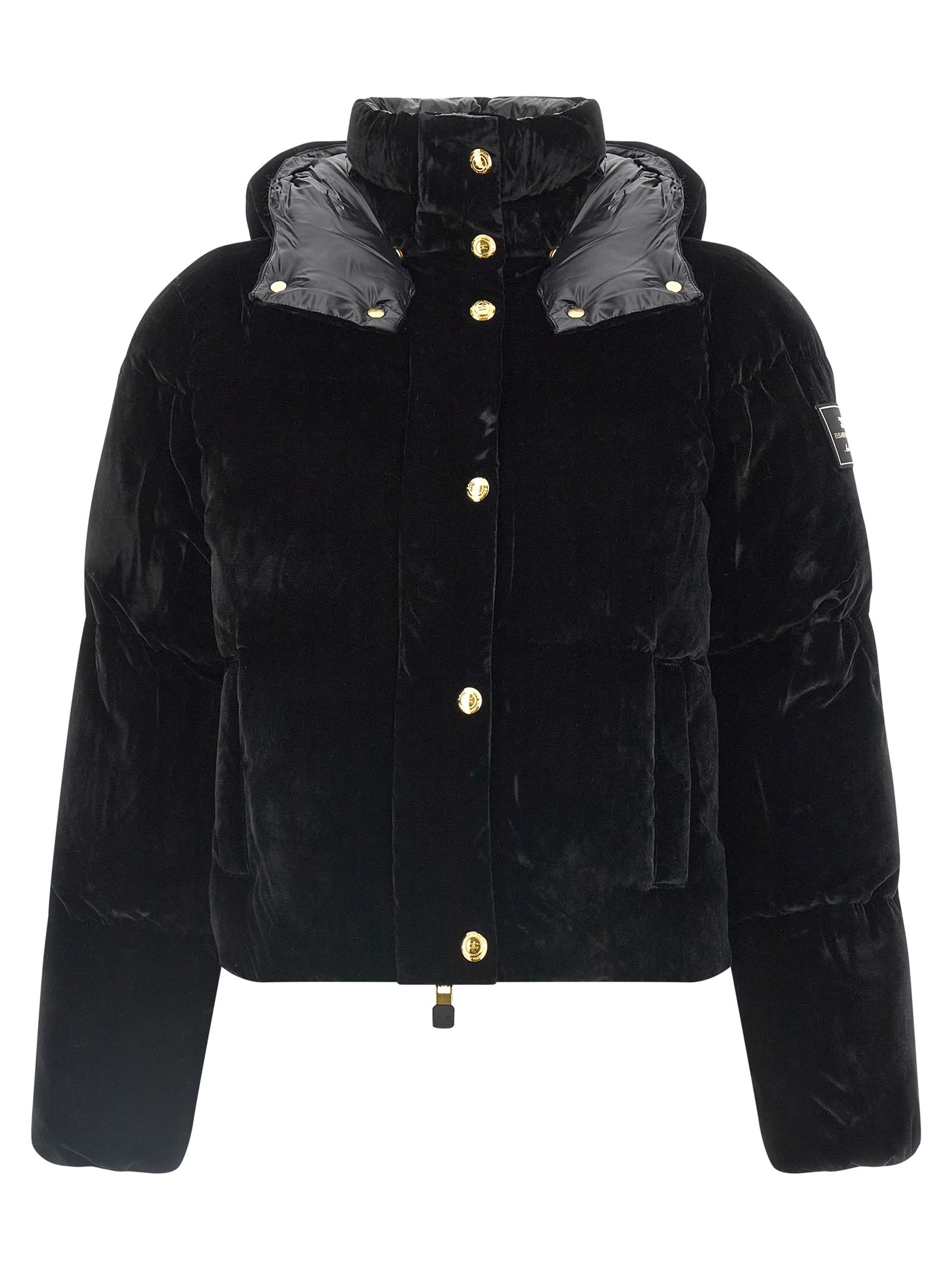 Elisabetta Franchi Velvet Down Jacket In Black