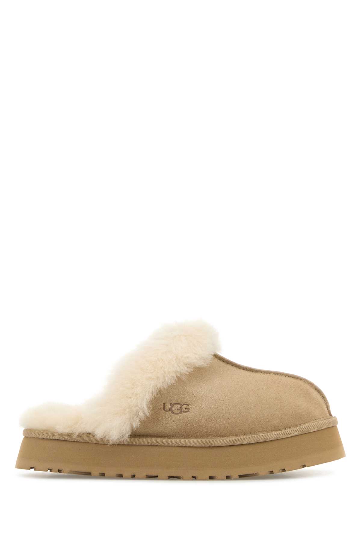 Ugg Sheepskin And Suede Slide With Plush Collar In Neutral