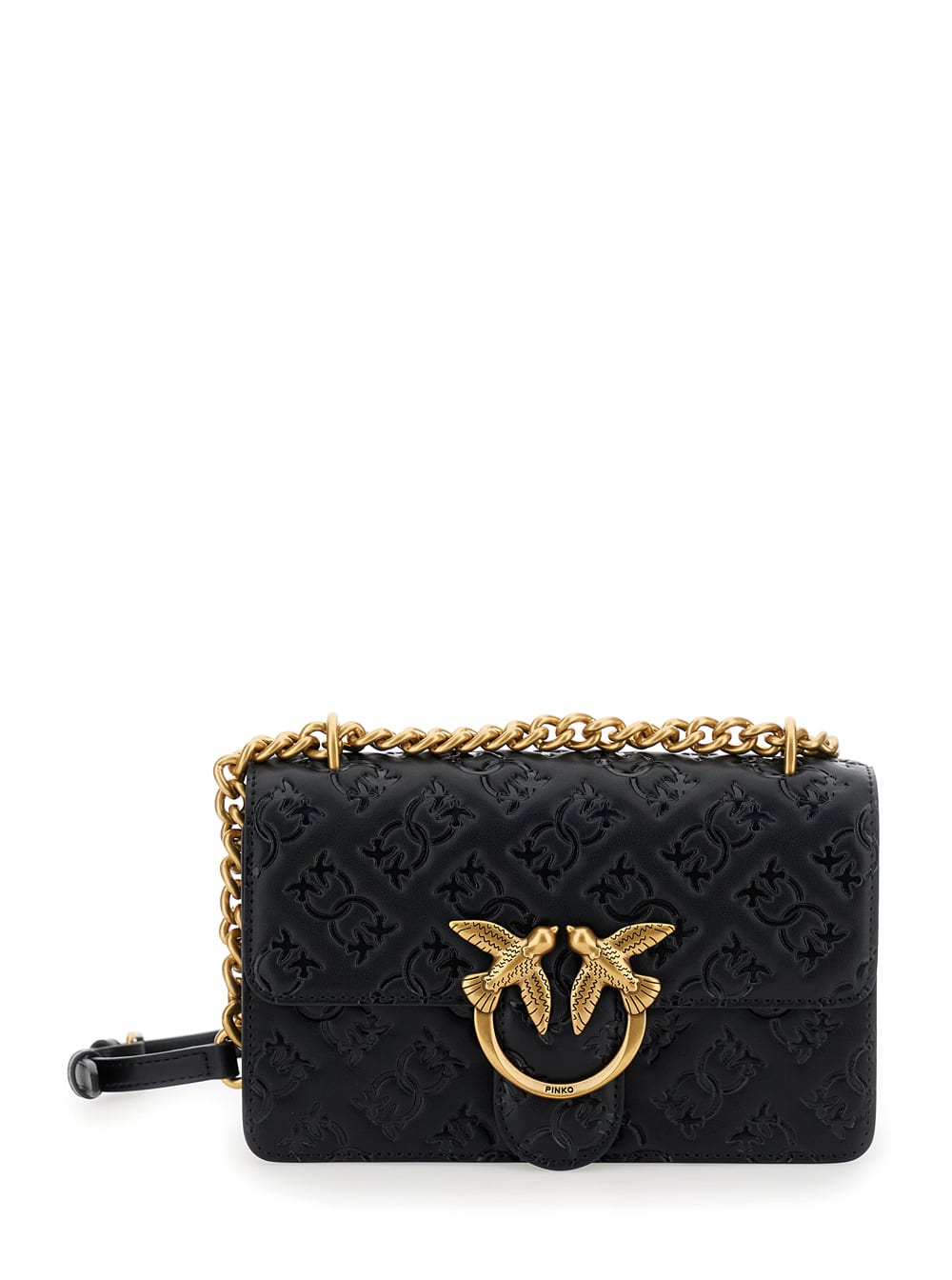 Shop Pinko Love One Black Mini Crossbody Bag With Logo On The Bukle In Leather Woman