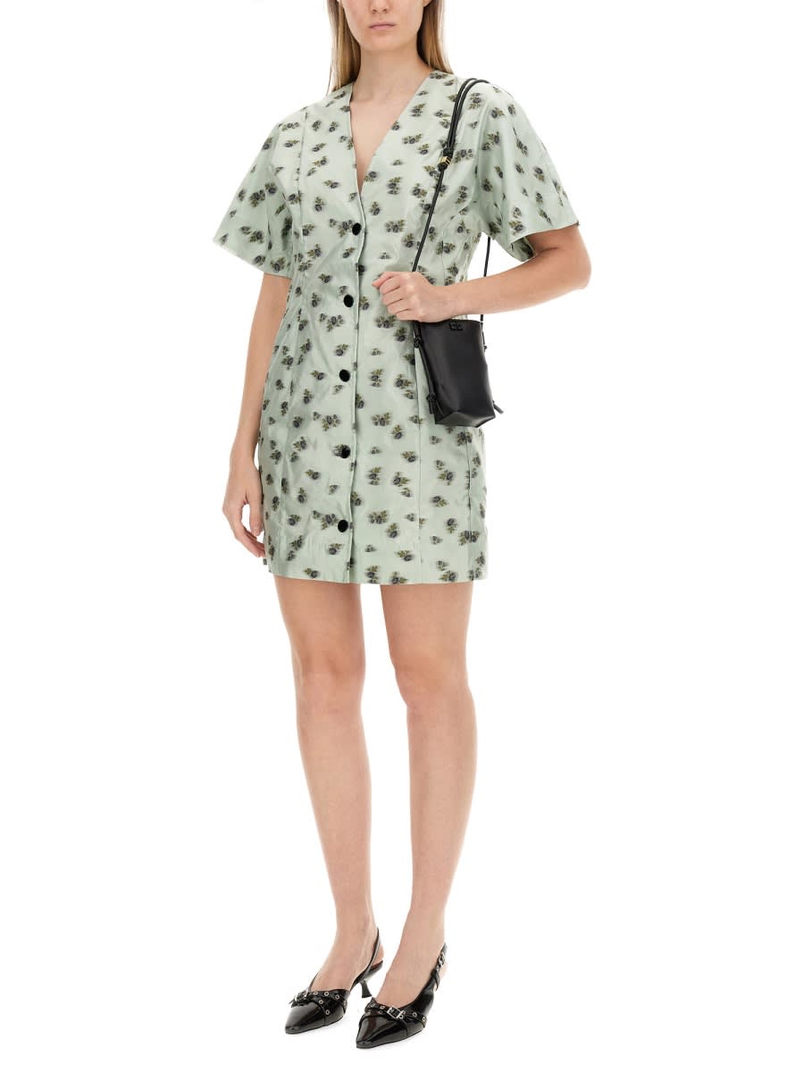 Shop Ganni Mini Dress In Green