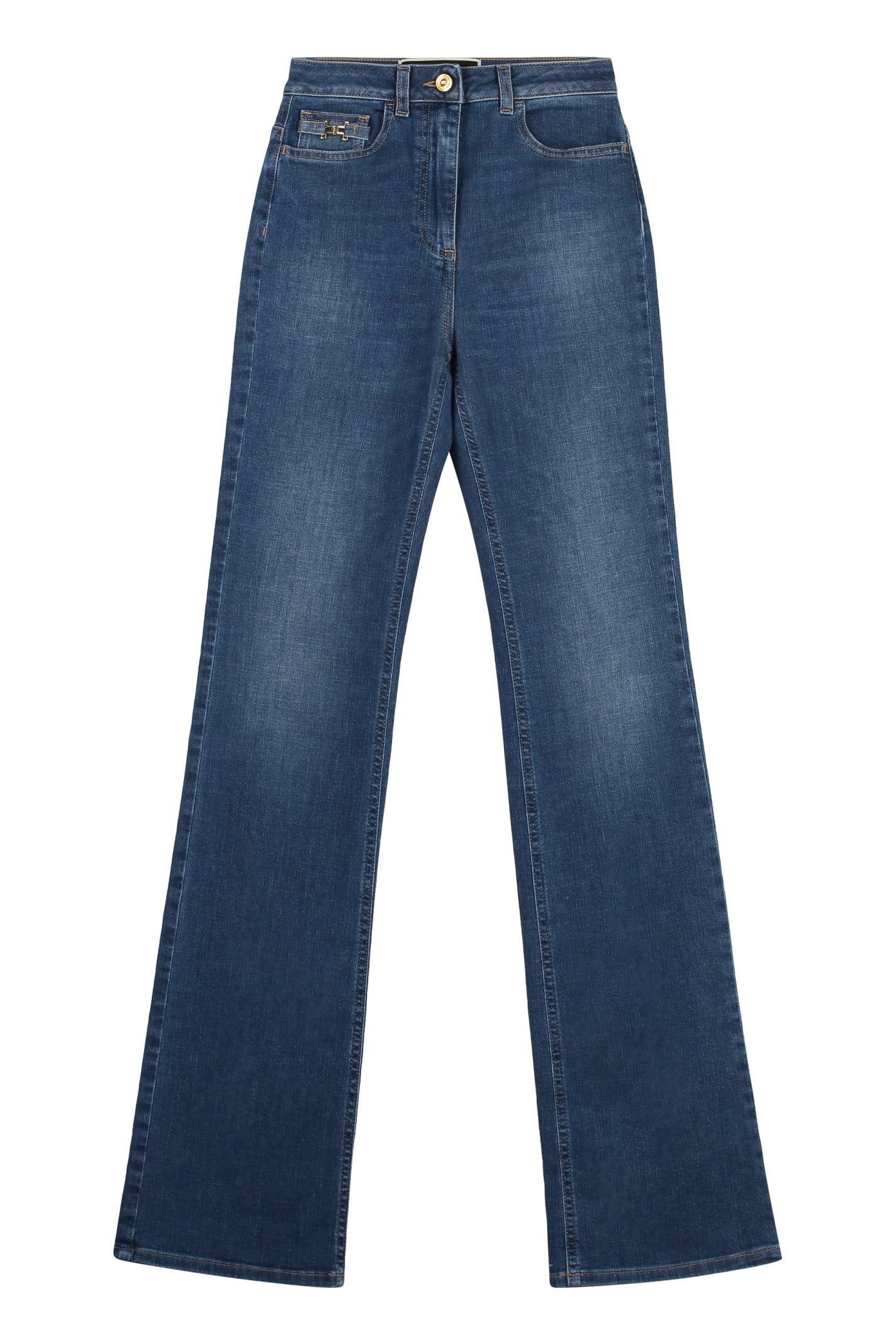 Shop Elisabetta Franchi High-rise Flared Jeans In Blue Denim