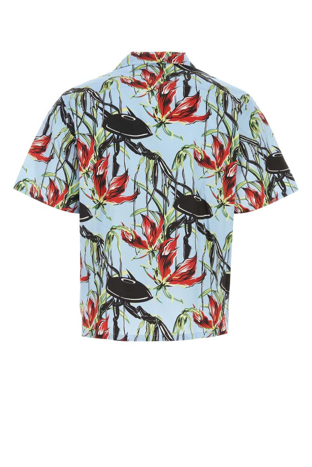 Shop Prada Allover Graphic Printed Shirt In Cielo+rosso