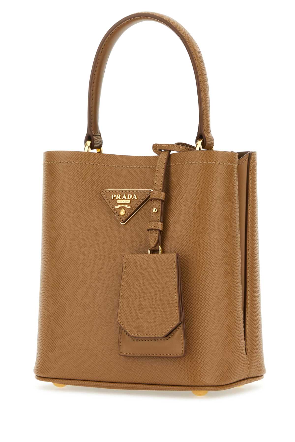 Shop Prada Camel Leather Small Panier Handbag In Caramelx