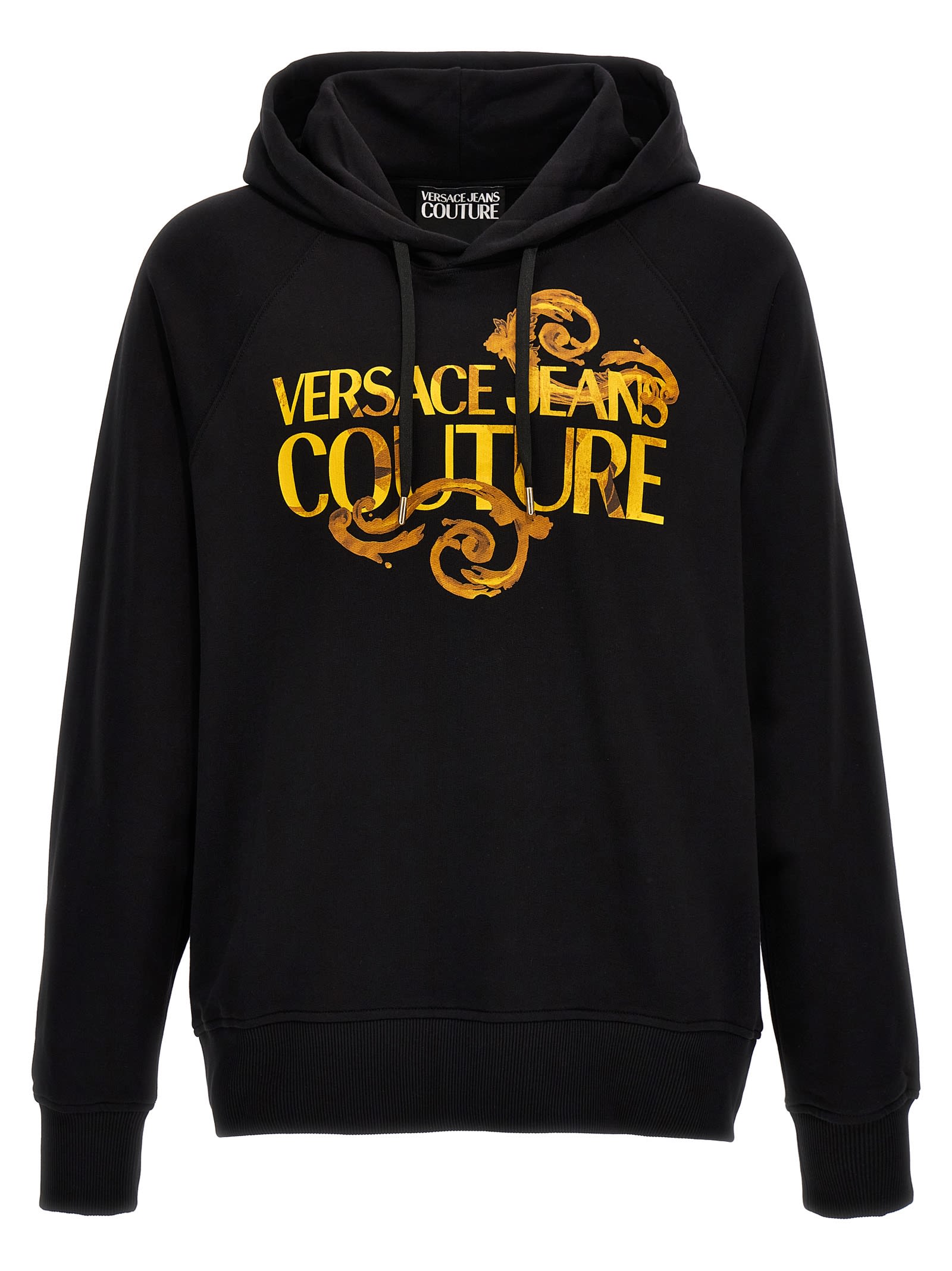 Shop Versace Jeans Couture Logo Baroque Hoodie In Black