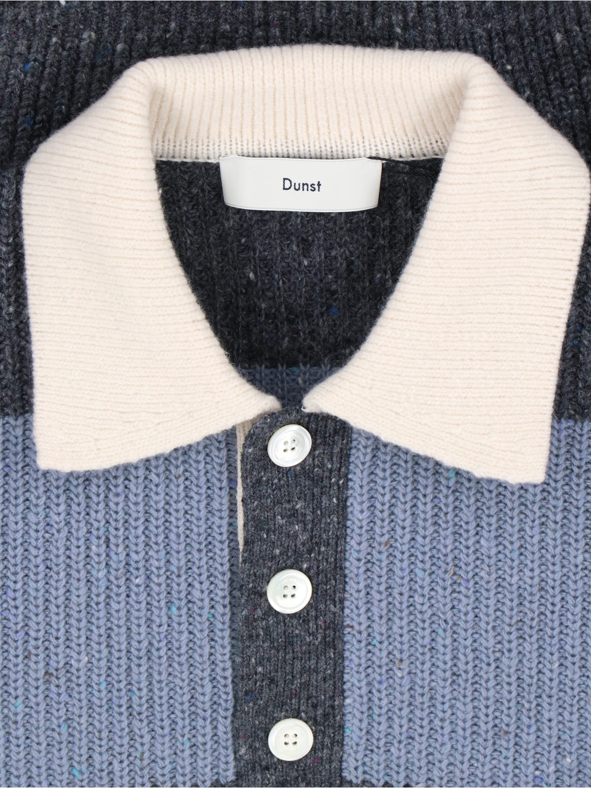 Dunst Long Sleeve Striped Crewneck With Contrast Collar In Blue