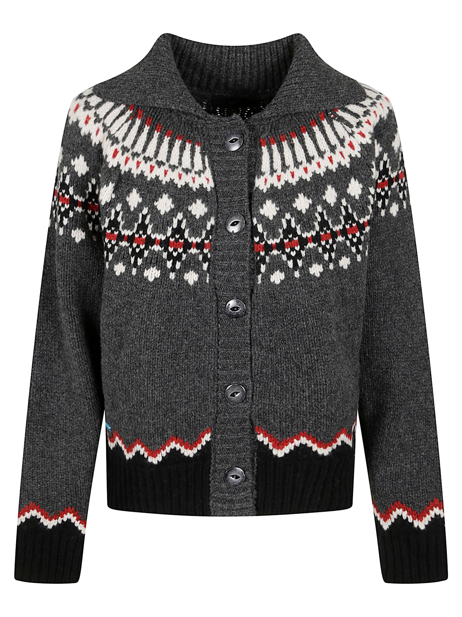 Alanui Sweet Winter Multicolor Cardigan With Spread Collar And Geometric Motif In Wool Woman In Gray