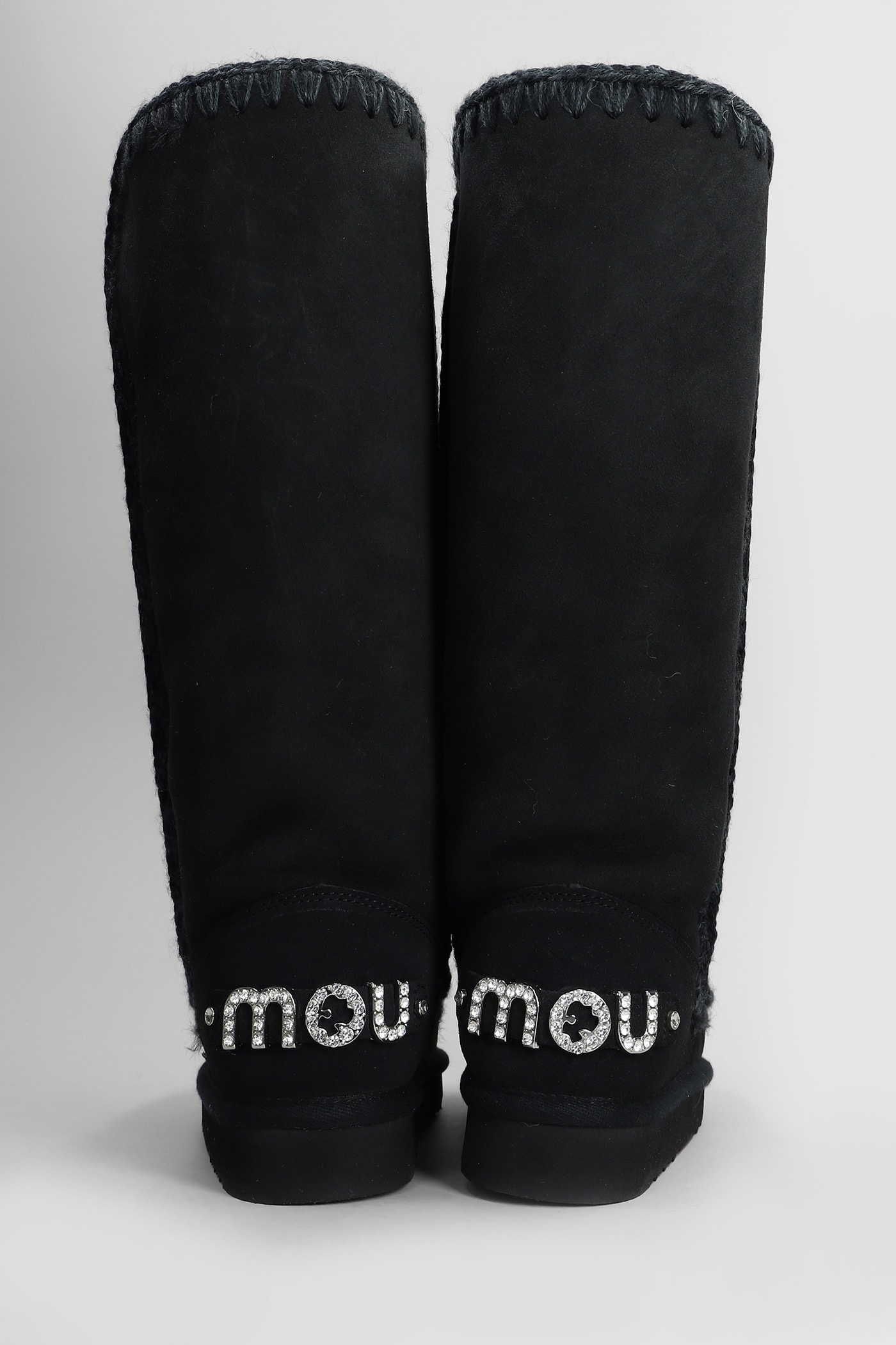 Shop Mou Eskimo 40 Low Heels Boots In Black Suede