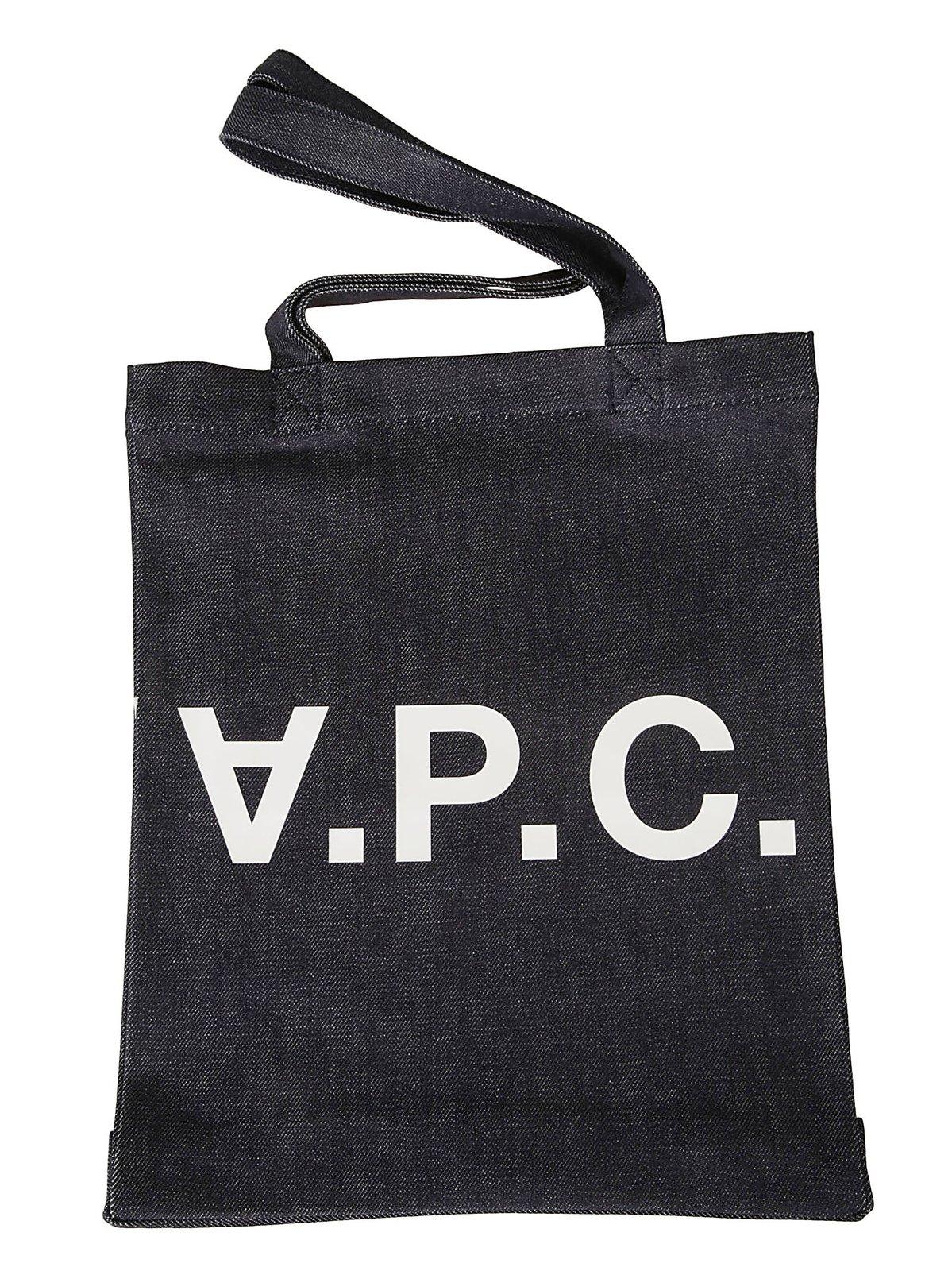Shop Apc Logo Printed Denim Tote Bag In Blue