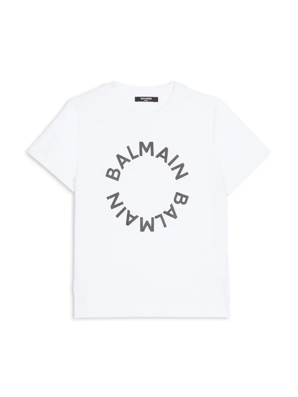 Shop Balmain White T-shirt With Circular Logo