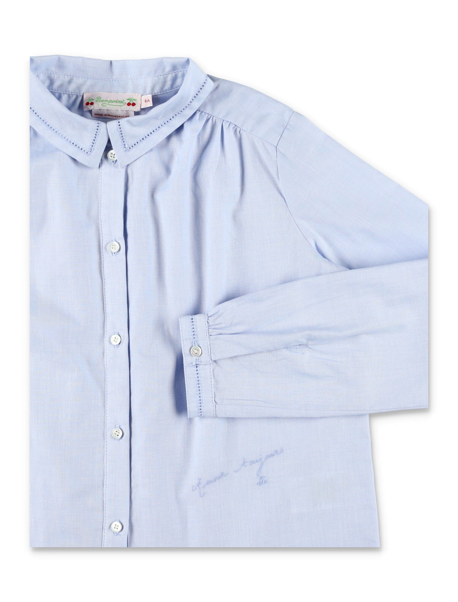 Bonpoint Light Blue Basiline Blouse With Embroidery In Brown