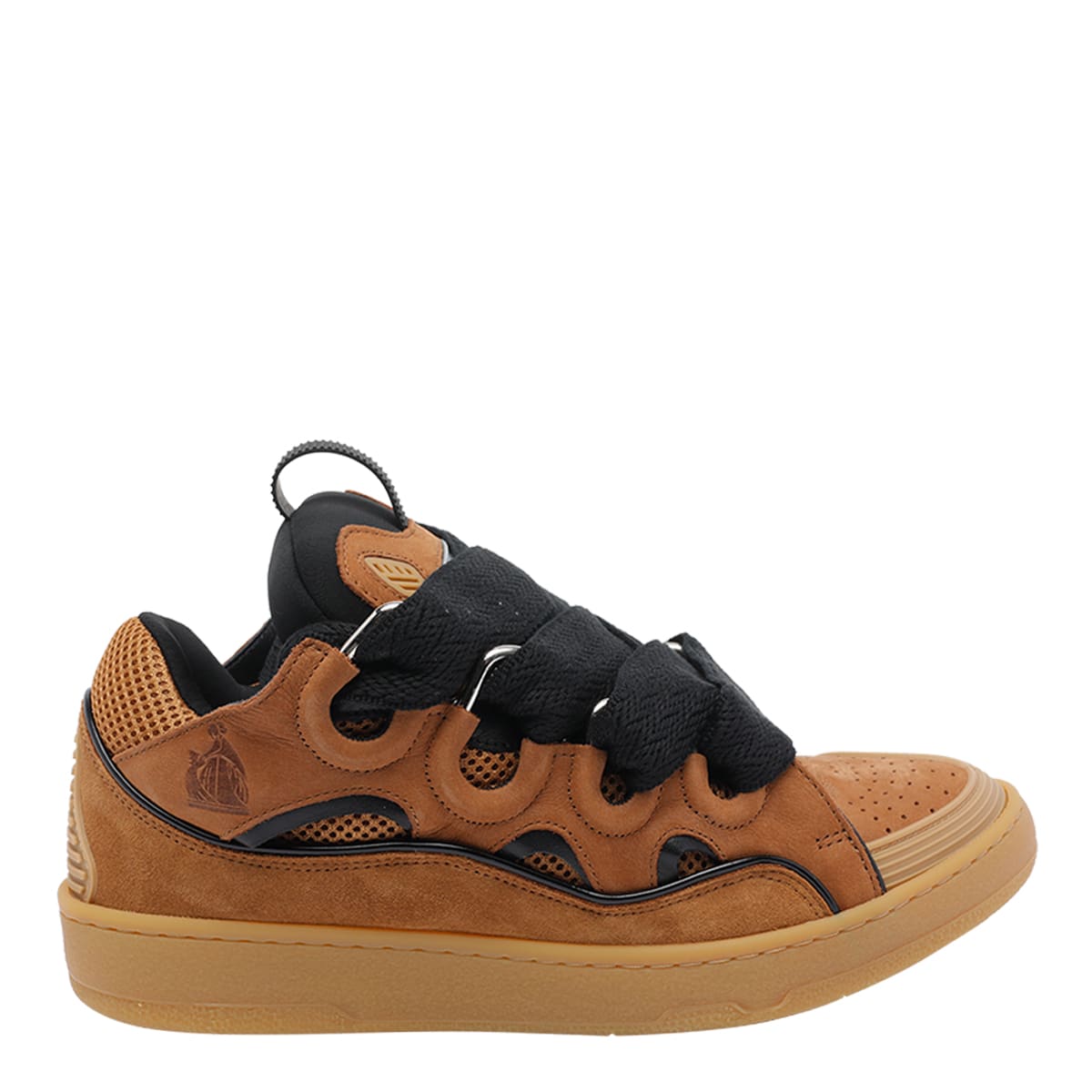 Lanvin Suede Sneakers With Rubber Sole And Pull Tab In Brown