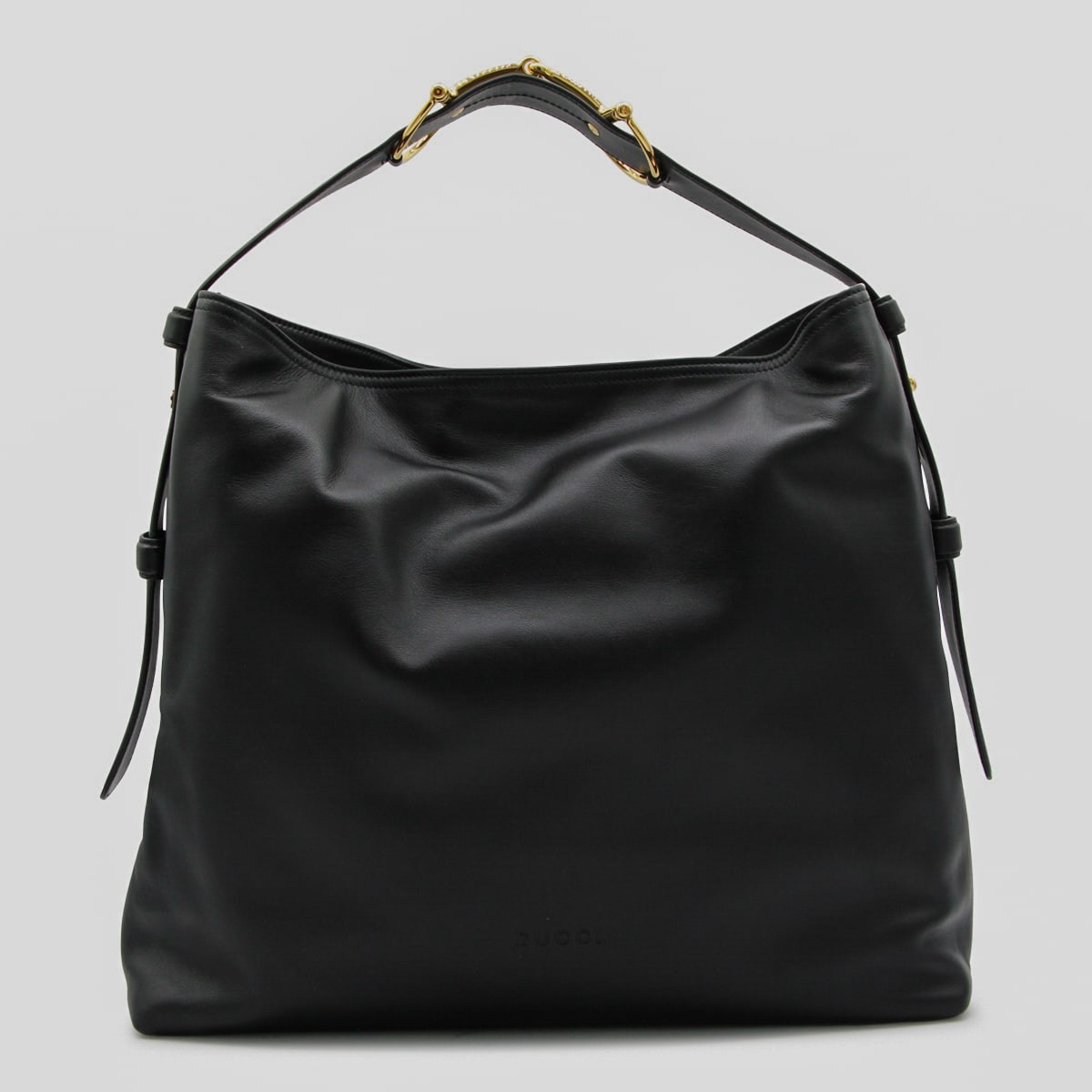 Gucci Black Leather Maxi Horsebit Shoulder Bag In Black
