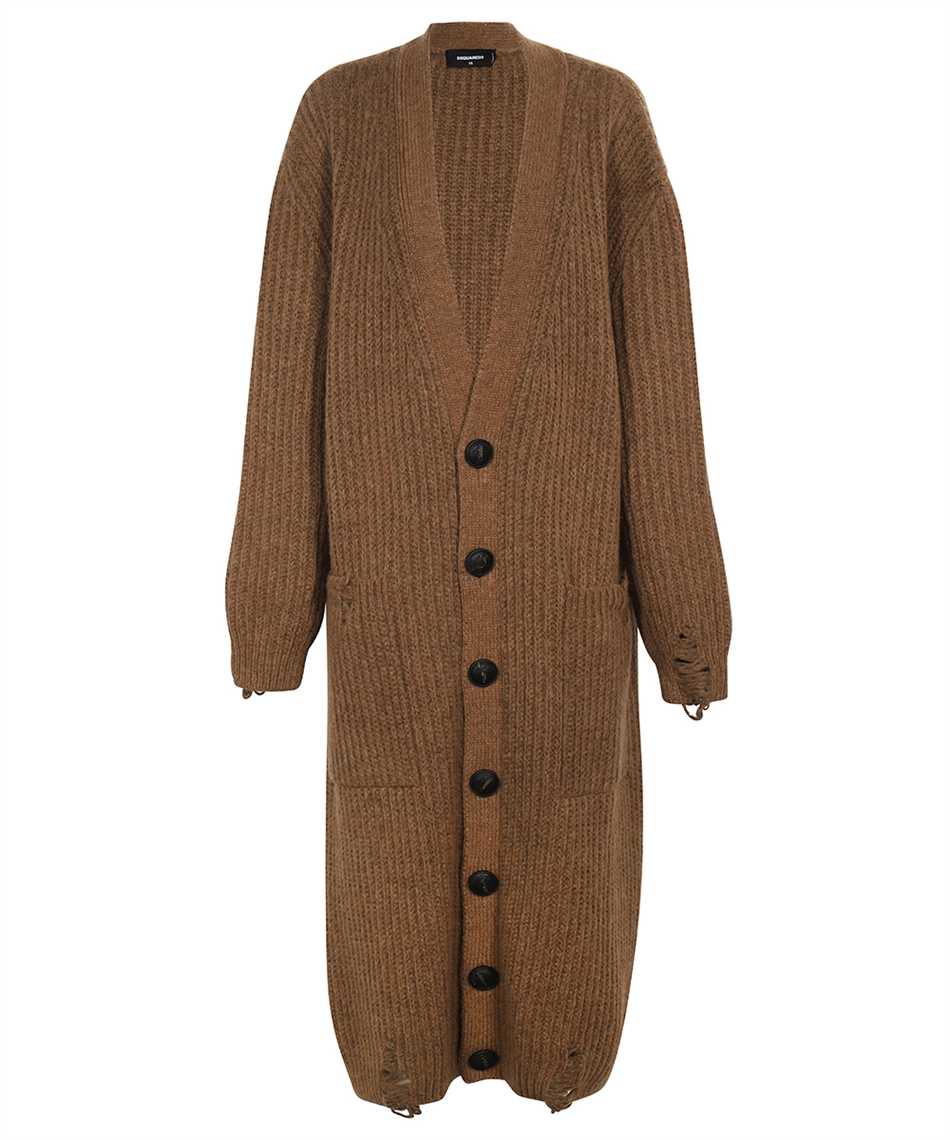 Shop Dsquared2 Long Knitted Cardigan In Brown