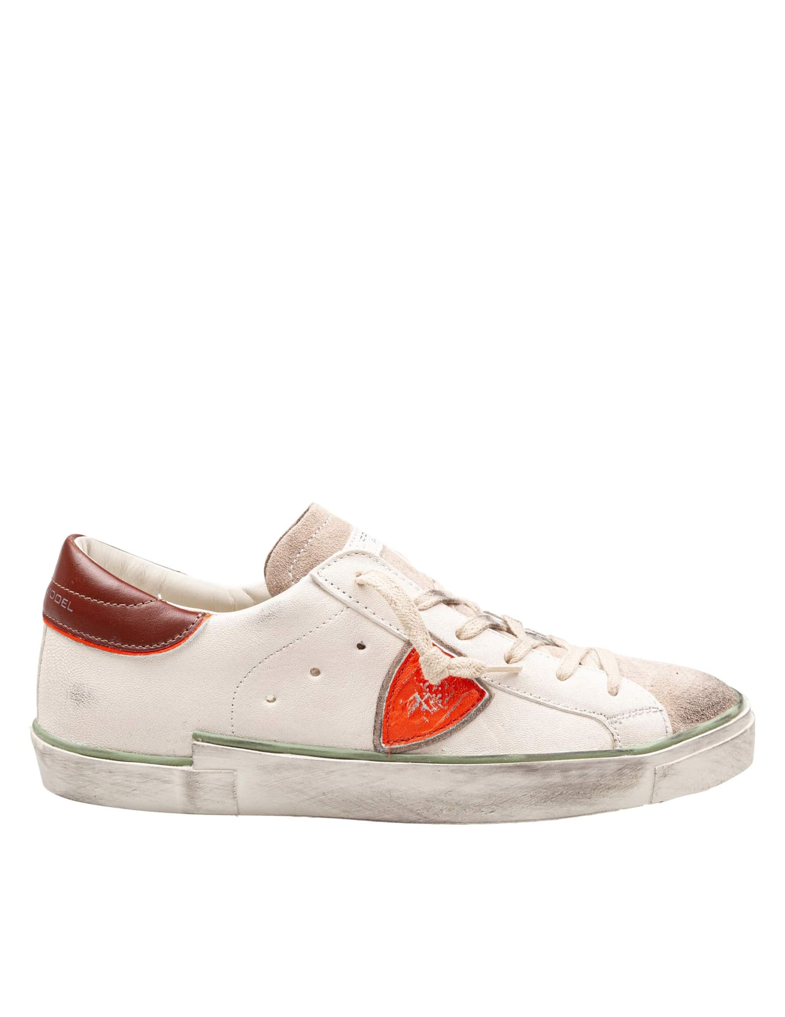 Philippe Model Prsx Leather And Suede Sneakers, Milk And Orange In Multi