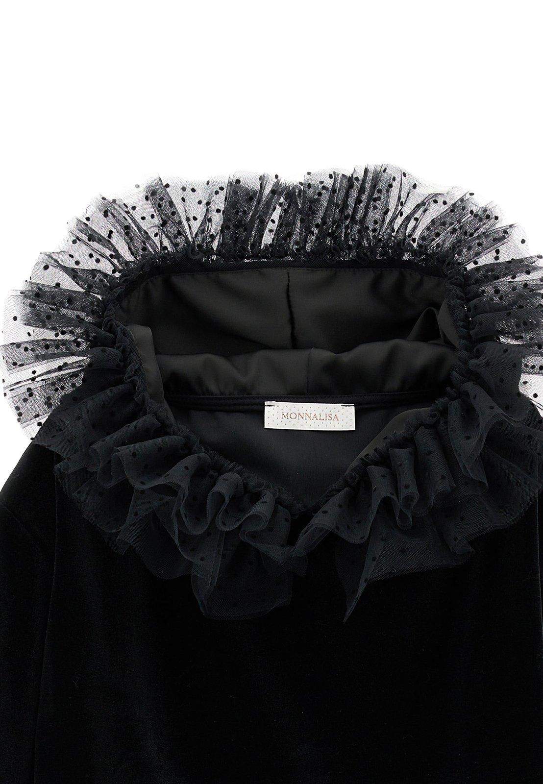 Shop Monnalisa Tulle Hood Ruffled Velvet Sweatshirt In C