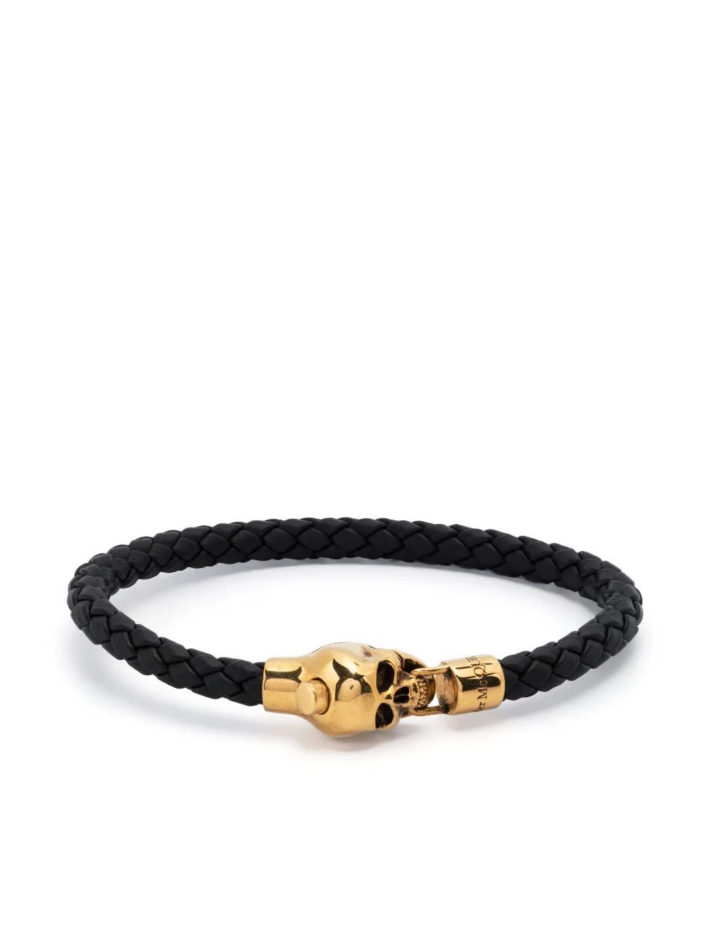 Braided Leather Bracelet With Skull Detail