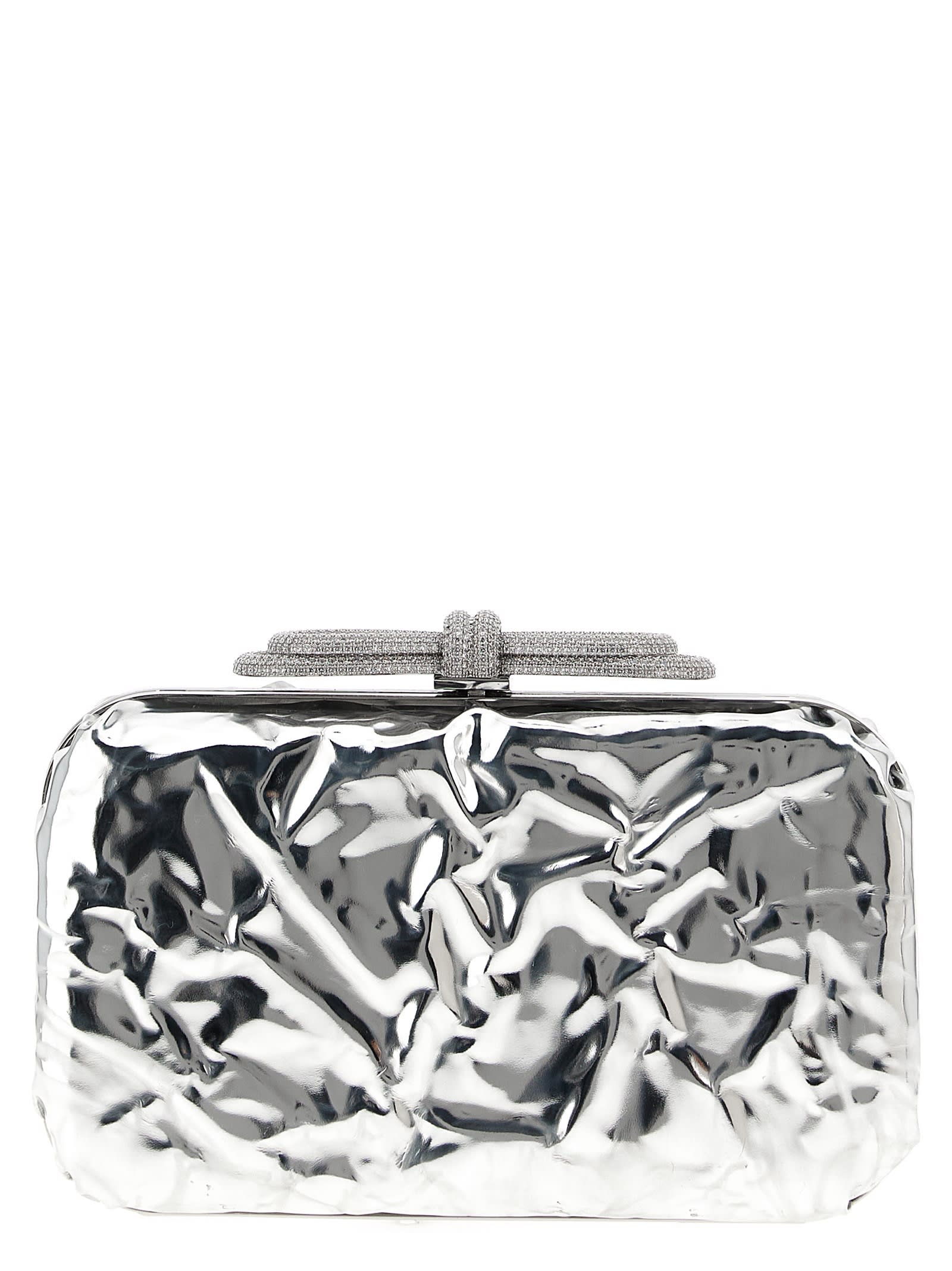Mach &amp; Mach Double Bow Wrapped Mirror Clutch In Silver