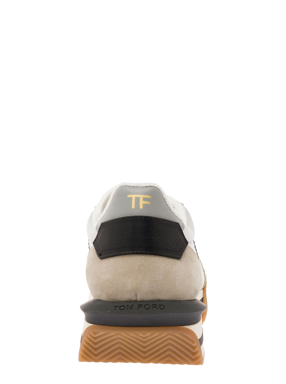 Shop Tom Ford James Beige And Silver Low Top Sneakers With Logo Detail In Lycra And Suede Man In Grey