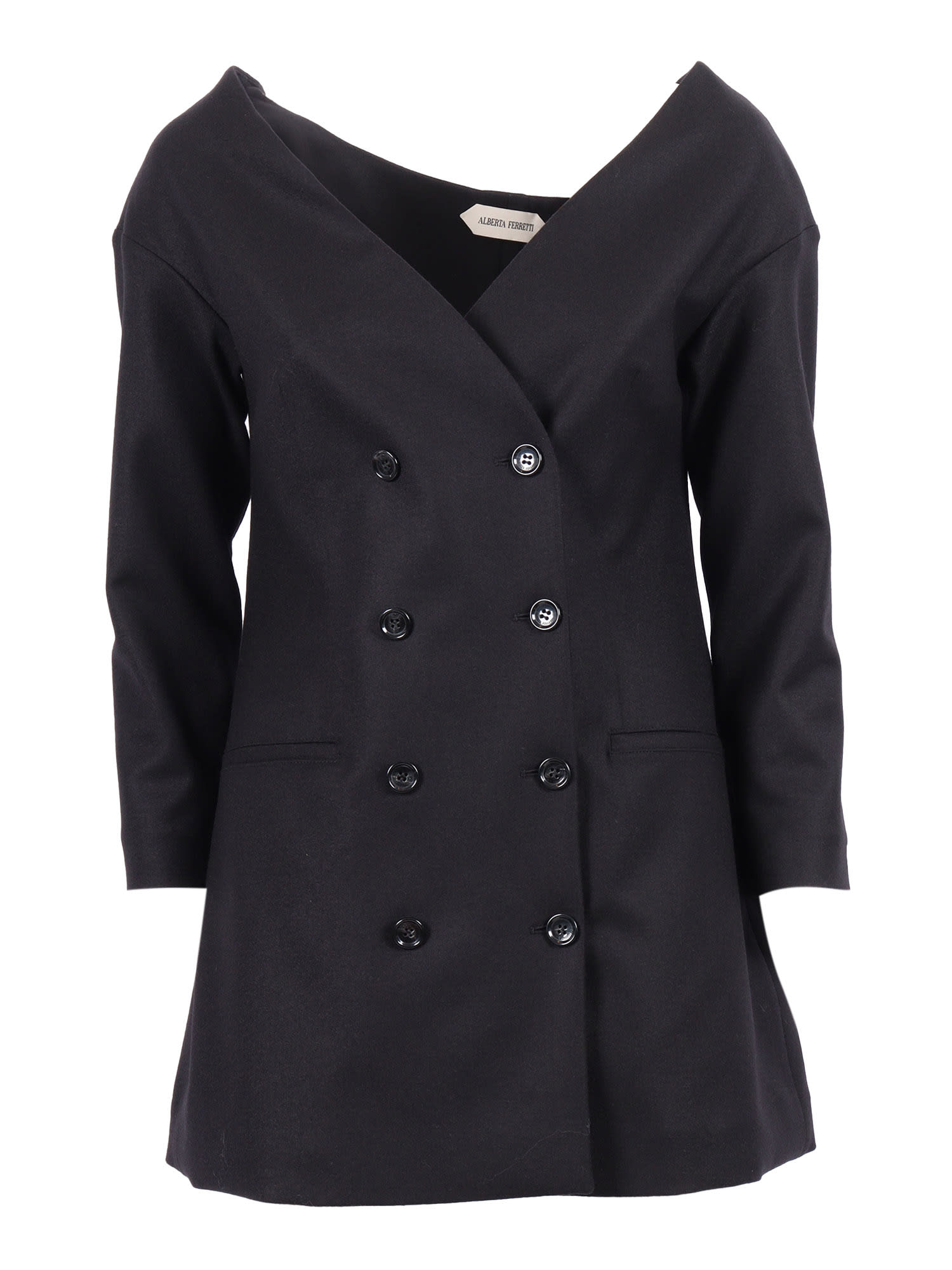 Alberta Ferretti Double-breasted Virgin Wool Jacket With Deep V-neckline In Black