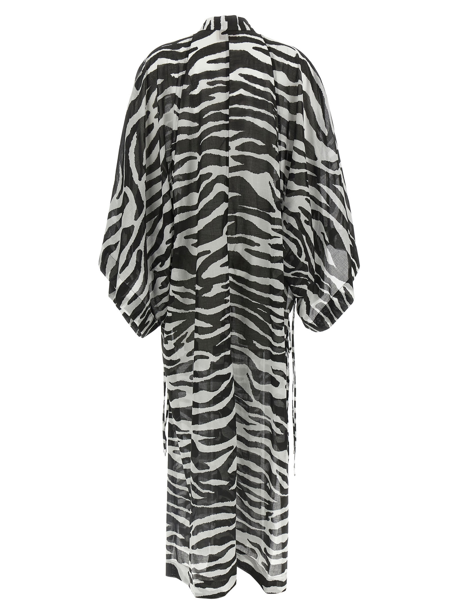 Attico Animal Print Sheer Caftan With Kimono Sleeves In Black