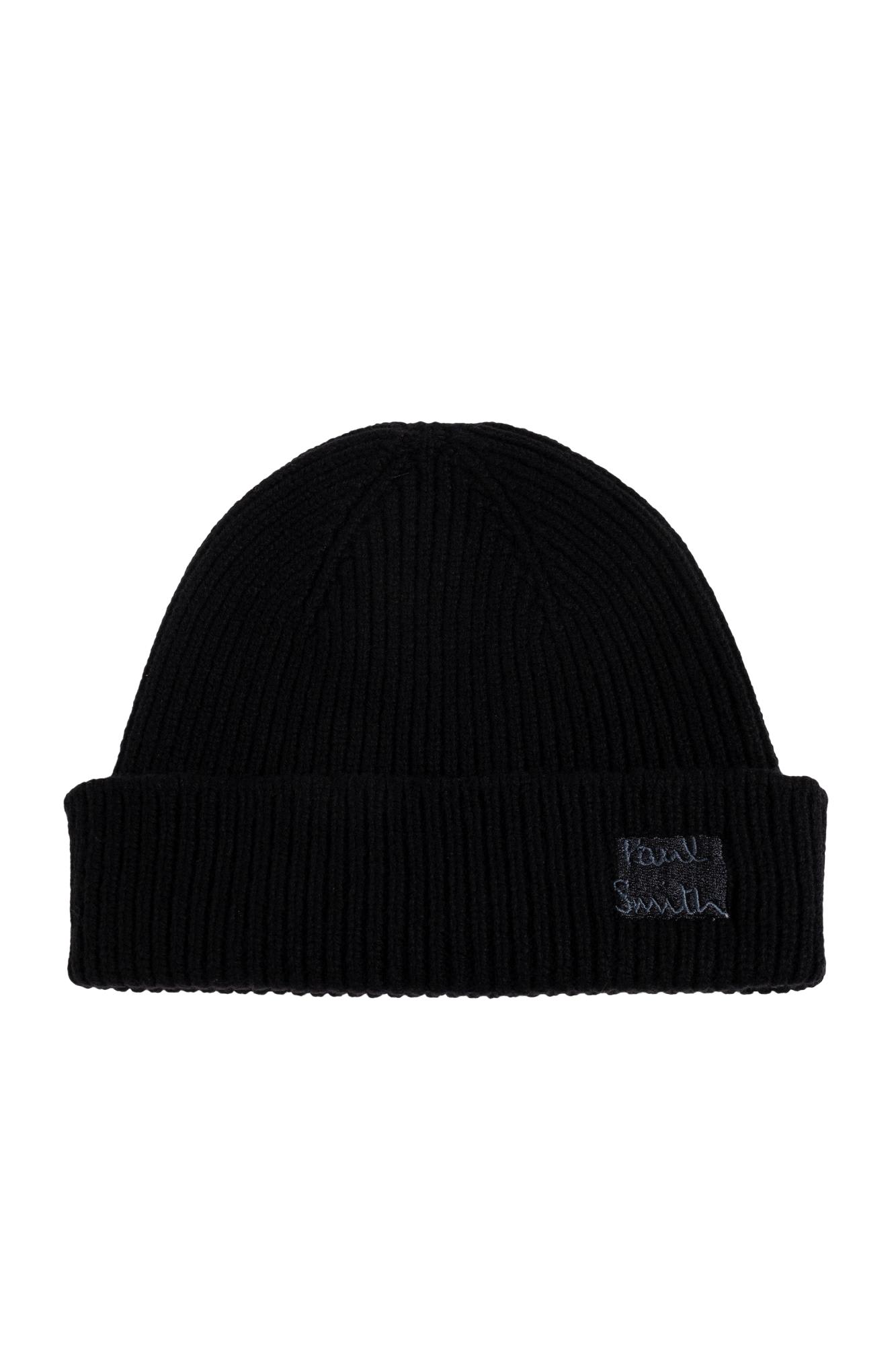Paul Smith Ribbed Texture Hat Folded Cuff In Black