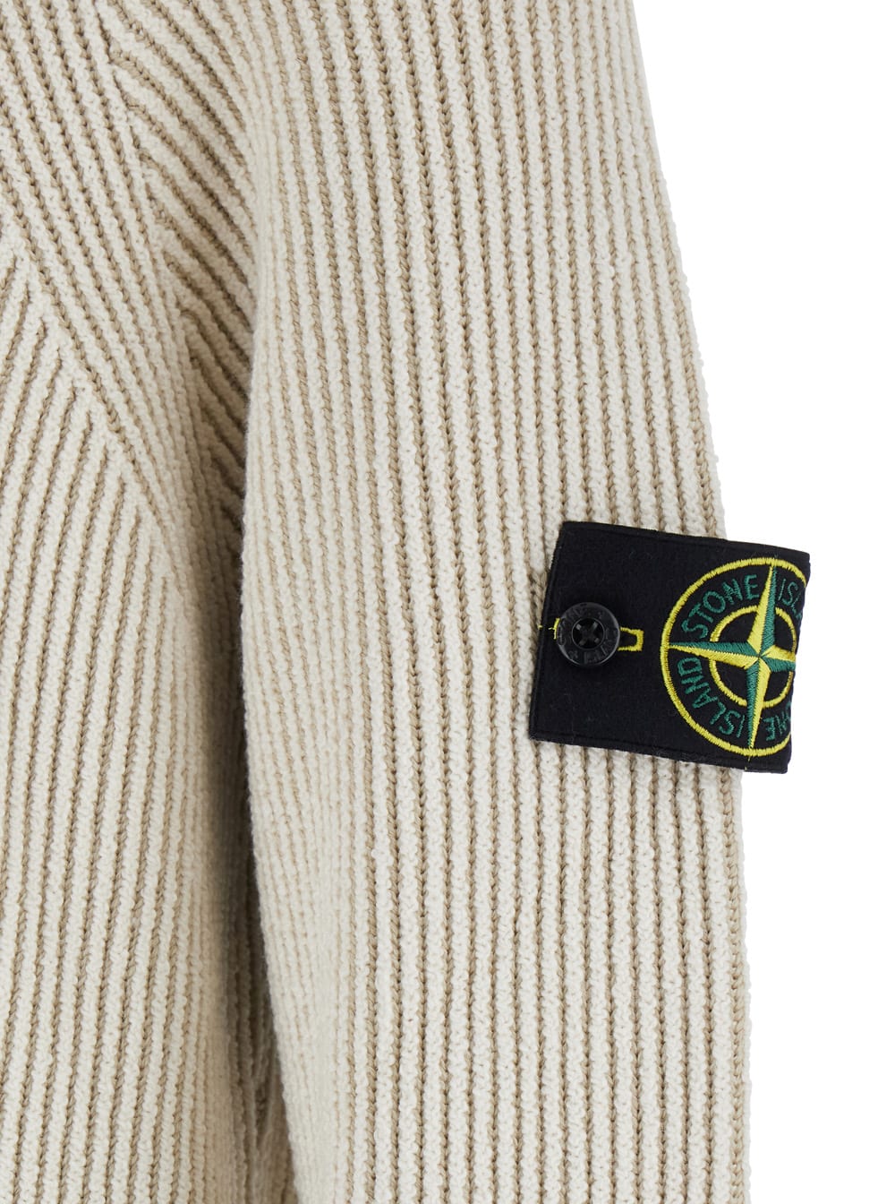Stone Island White Sweater With Logo Patch On The Sleeve And Front Half Zip Closure In Wool Stretch Man In White