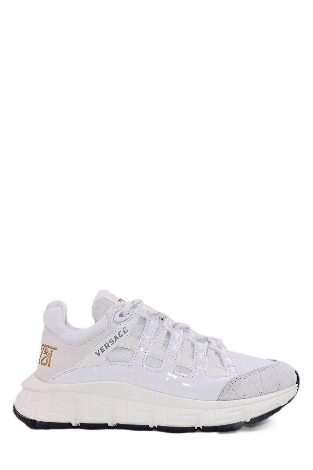 Shop Versace Logo Patch Lace-up Sneakers In White