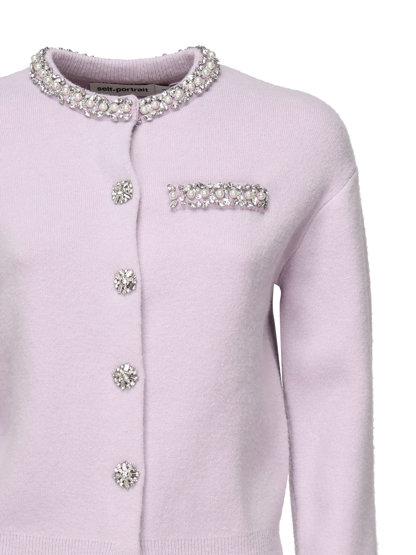 Self-portrait Lilac Stretch Viscose Blend Cardigan In Purple