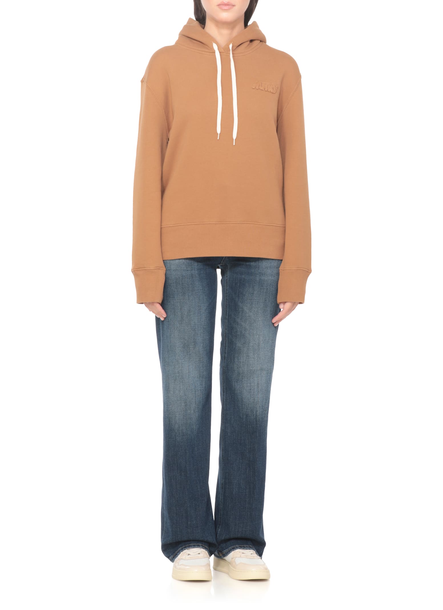 Autry Drawstring Hooded Knitwear With Ribbed Cuffs In Brown