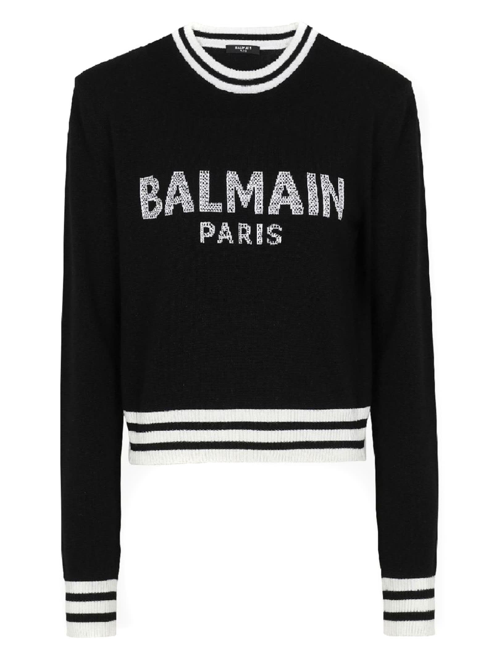 Balmain Black And White Wool Sweatshirt