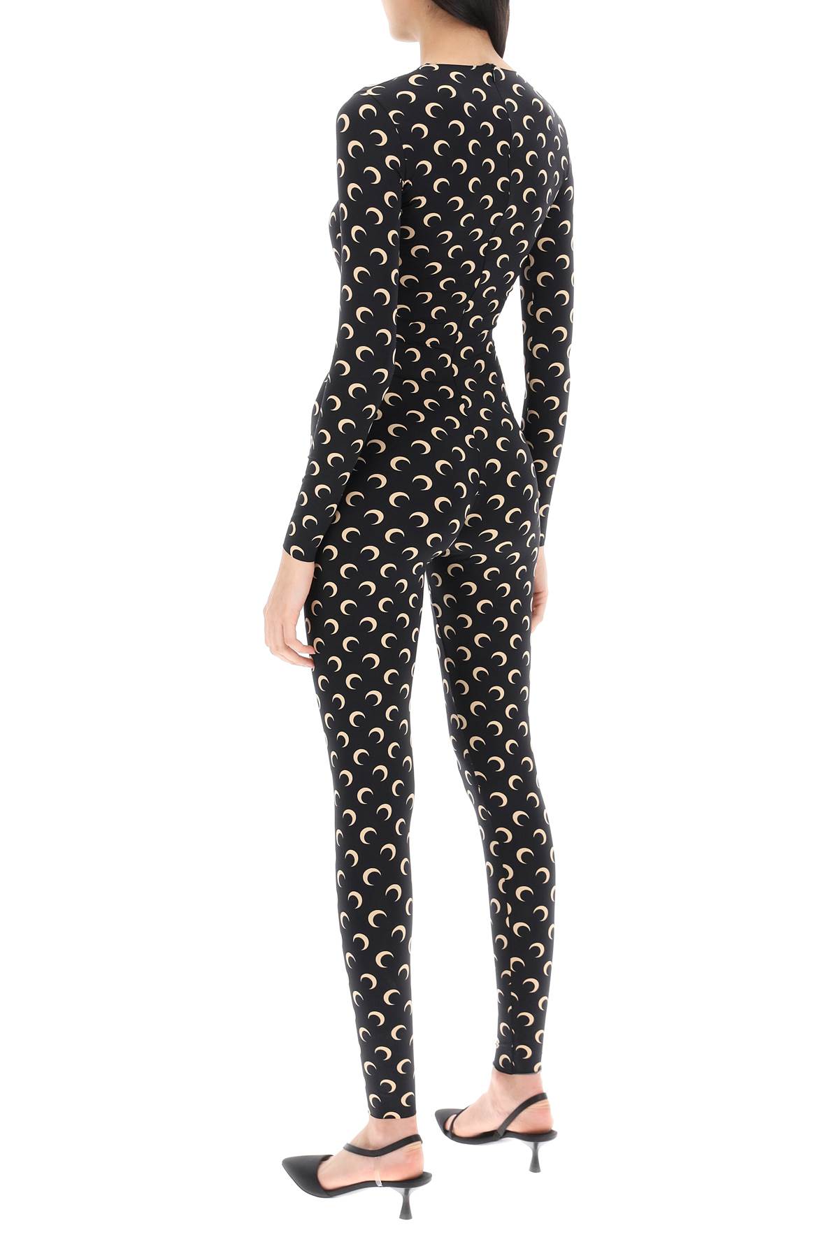 Marine Serre Black Recycled Moon Strass Jersey Catsuit In Black