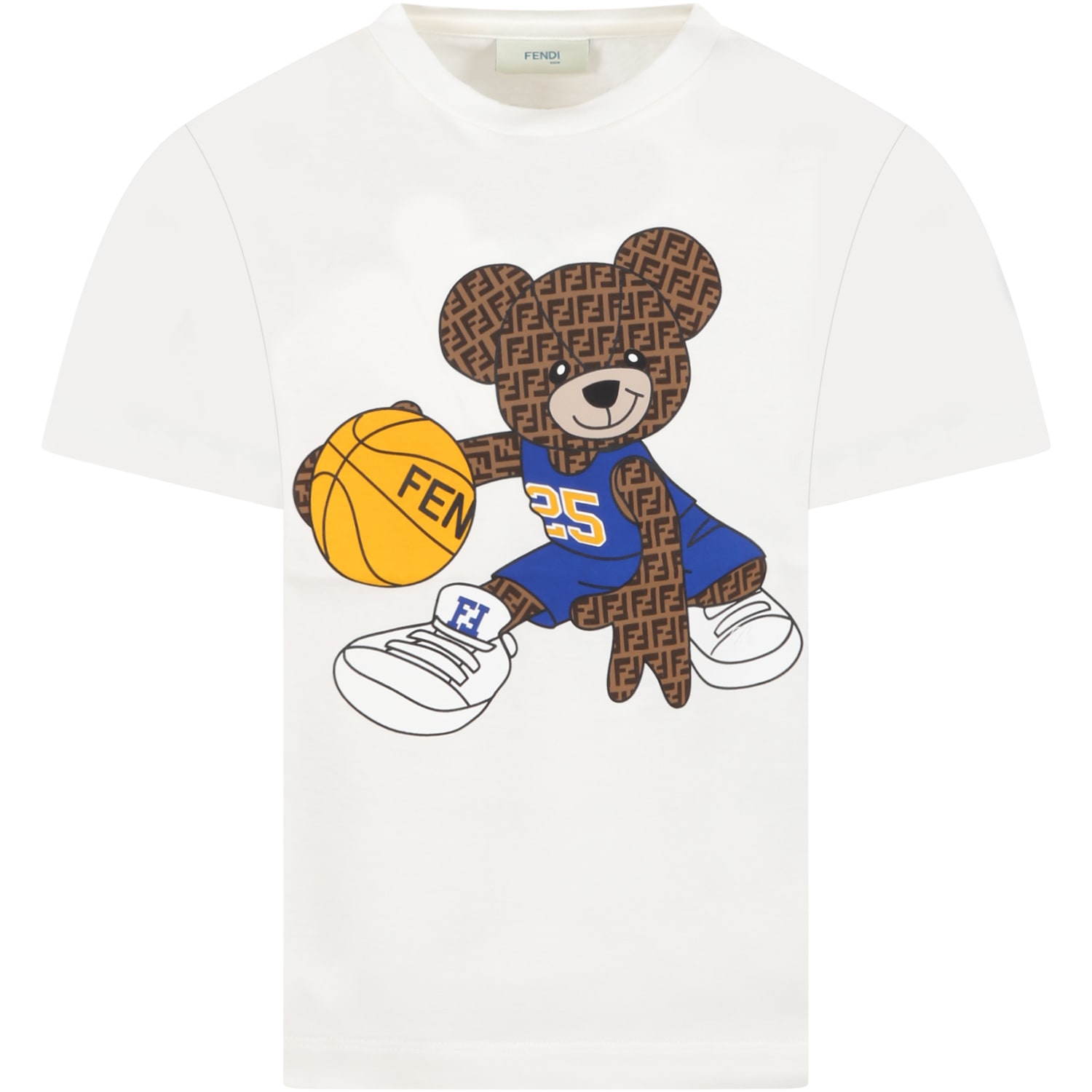 Fendi White T-shirt For Boy With Bear