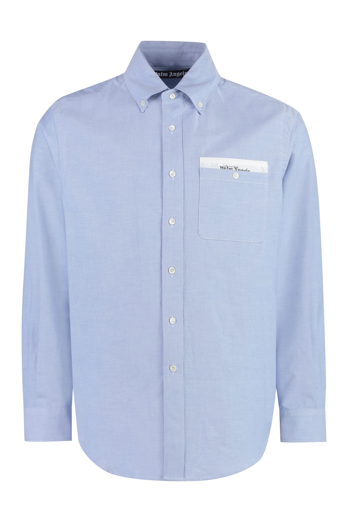 Shop Palm Angels Button-down Collar Cotton Shirt In Light Blue