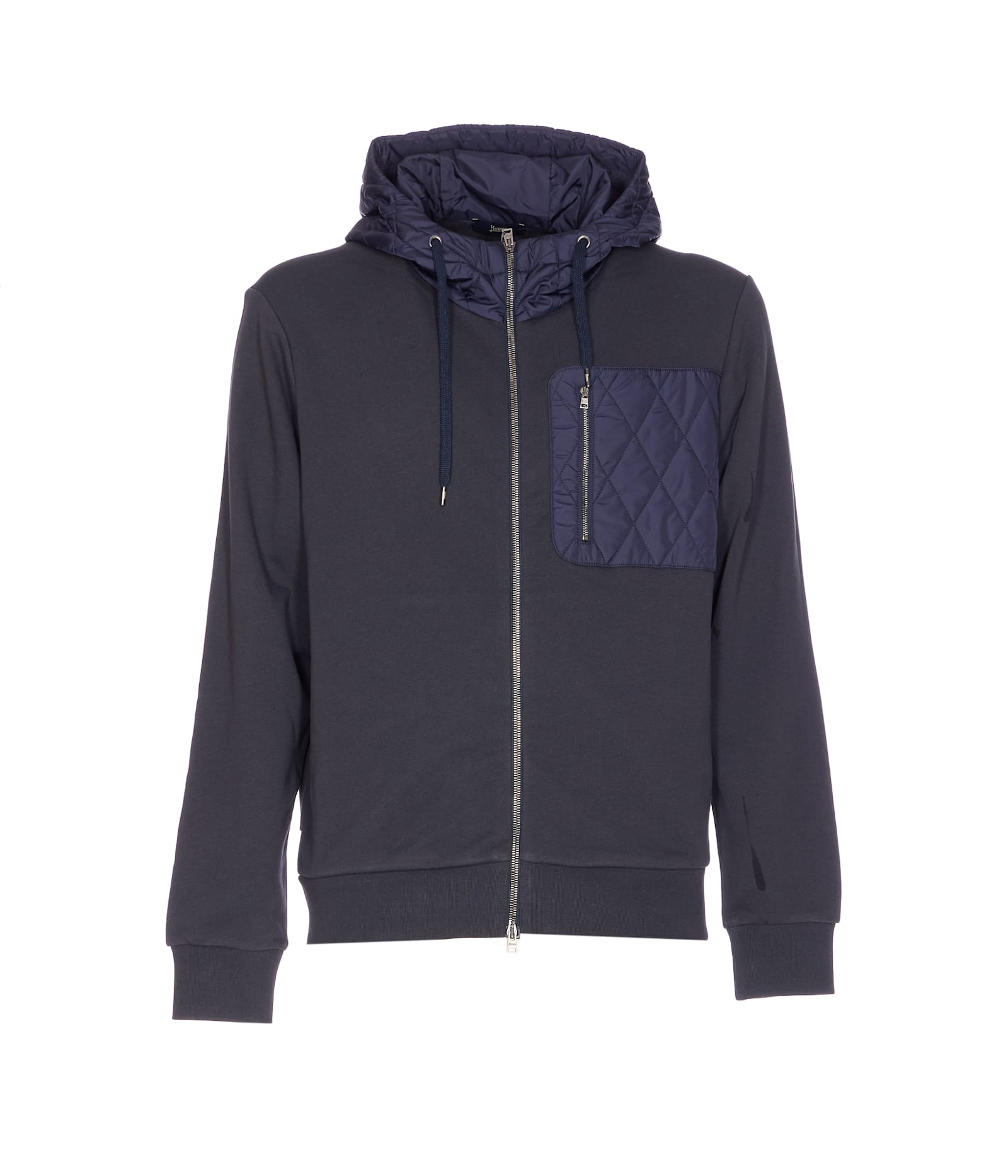 Herno Quilted Hoodie With Drawstring And Long Sleeves In Blue