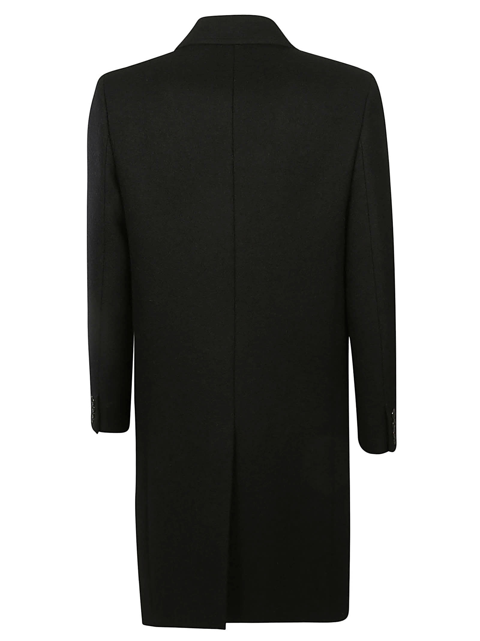 Shop Saint Laurent Classic Plain Buttoned Coat In Black