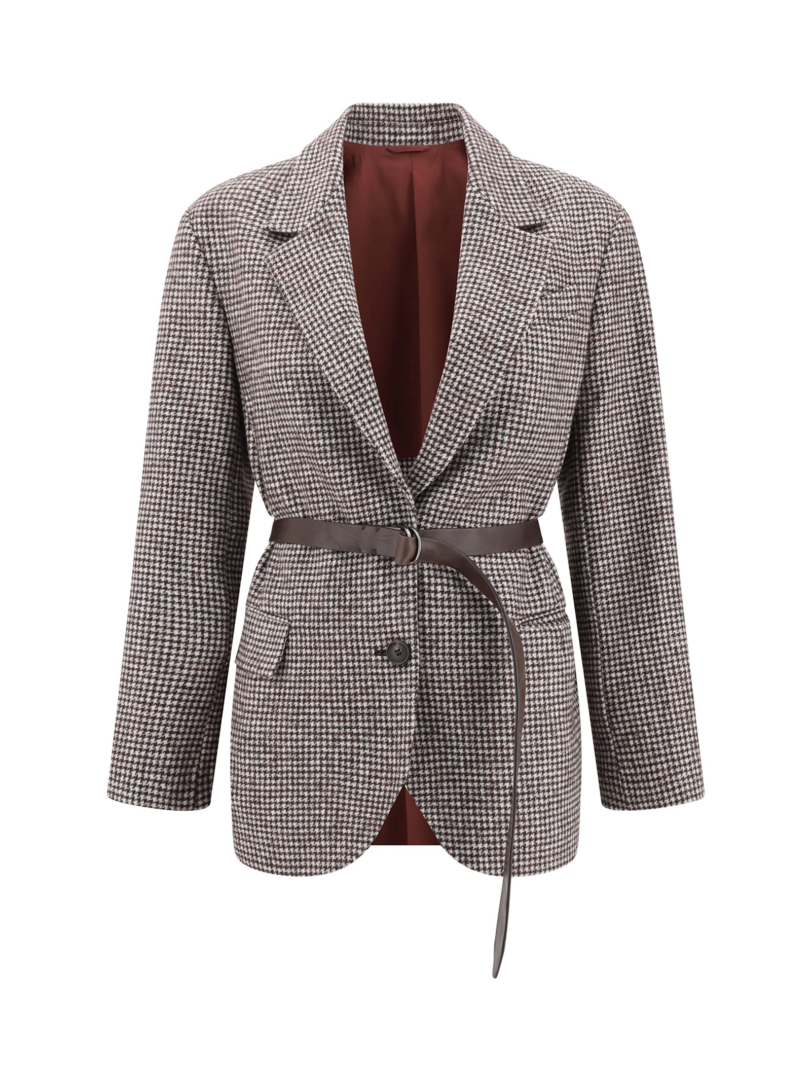 Brunello Cucinelli Blazer Jacket With Belt In Burgundy