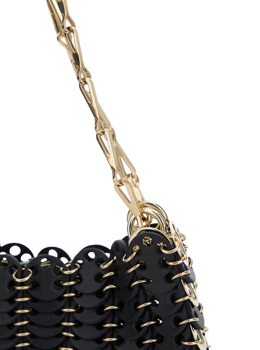 Rabanne Black Shoulder Bag With Two Chain-link Shoulder Straps And Logo Engraved Discs In Leather Woman In Black