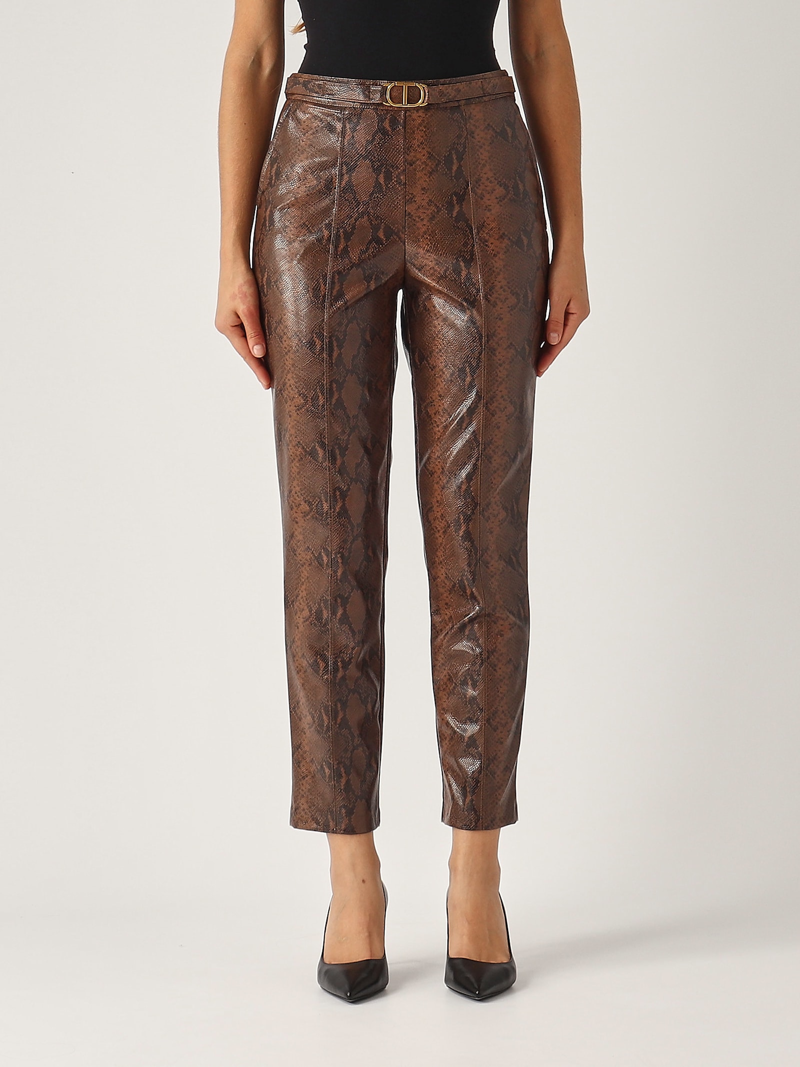 Shop Twinset Poliester Trousers In Caffe