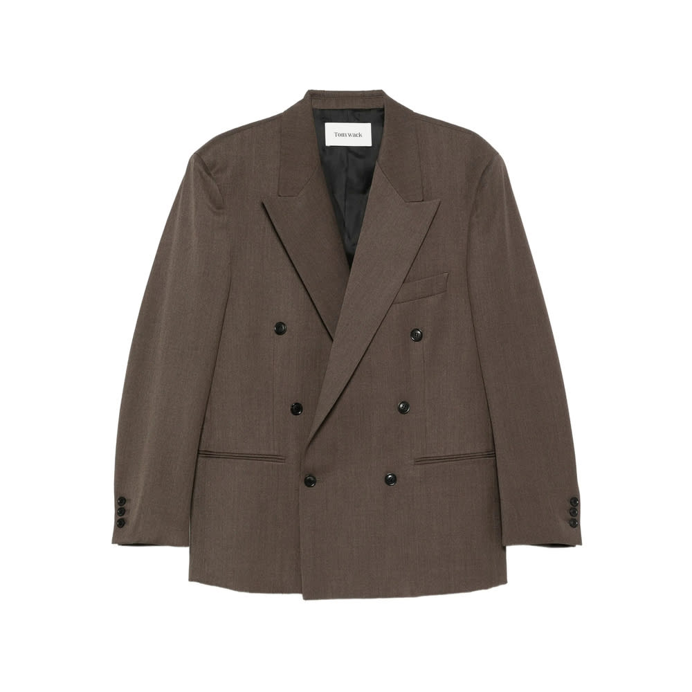 Tonywack Taupe Melange Wool Double-breasted Tailored Blazer In Brown