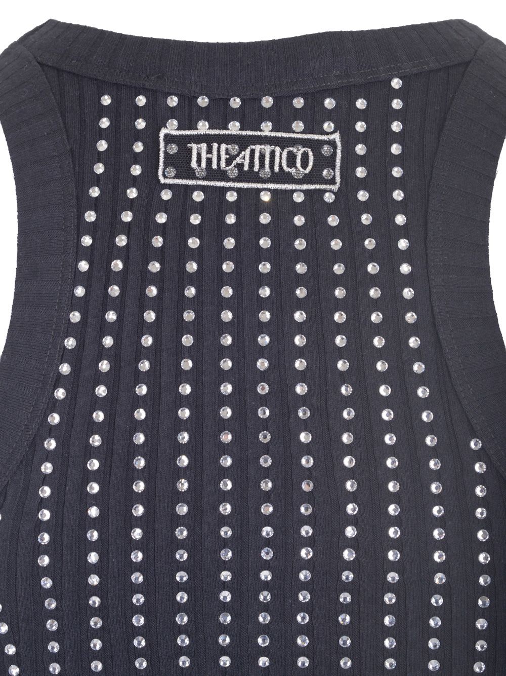 Attico Fitted Midi Dress With Shimmering Embellishments In Black