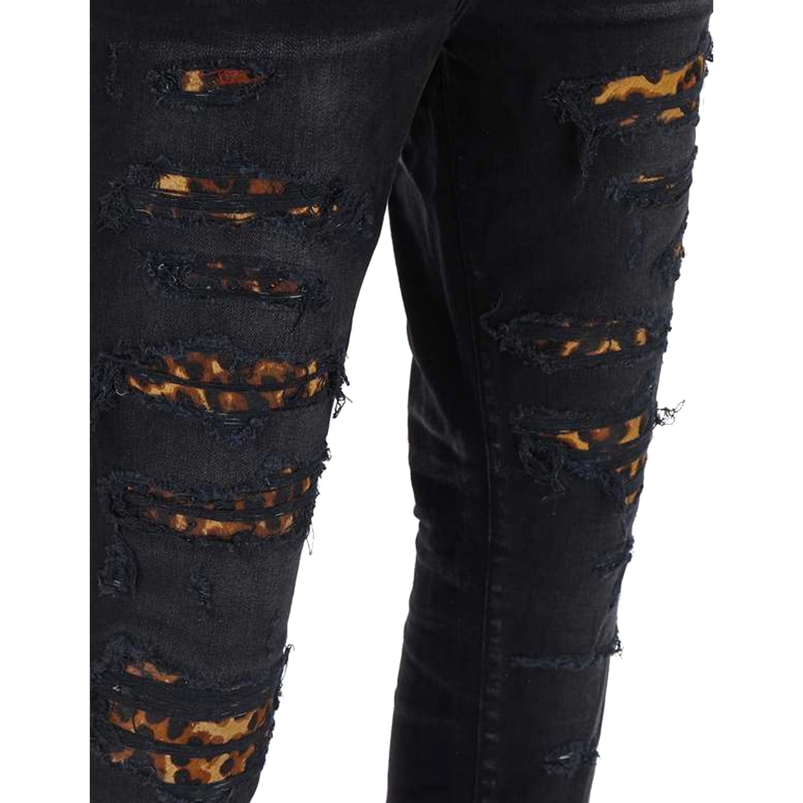 Shop Amiri Leopard Denim Jeans In Black