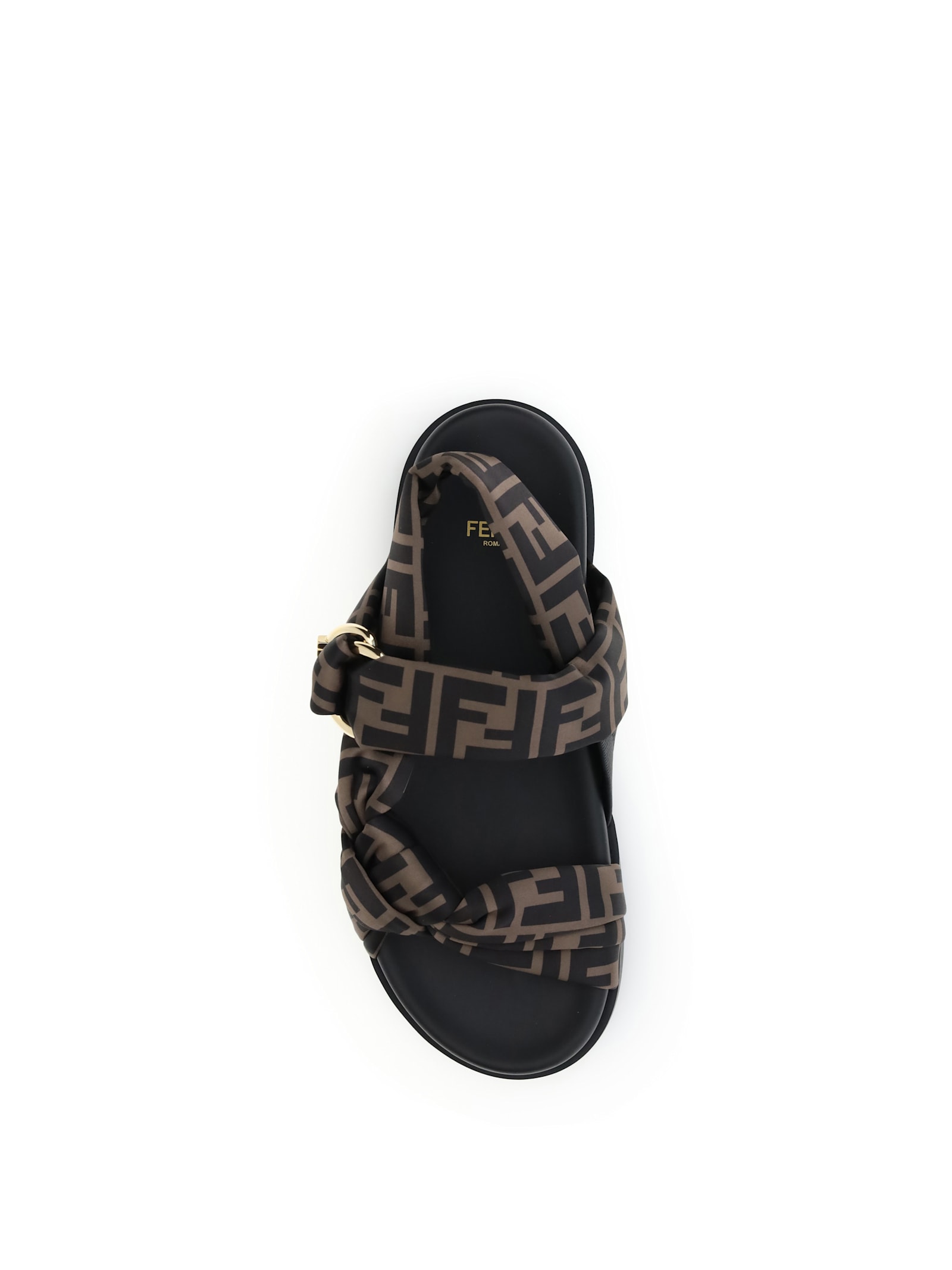 Fendi Feel Satin Sandals In Brown