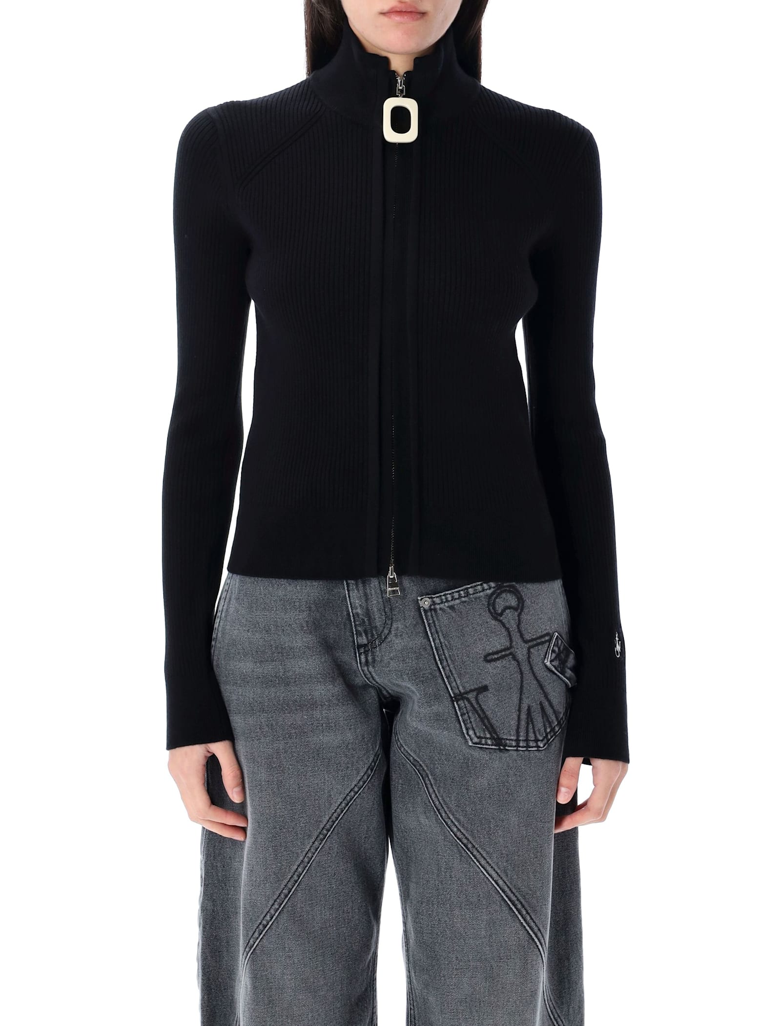 Shop Jw Anderson Fitted Zip Up Cardigan In Black