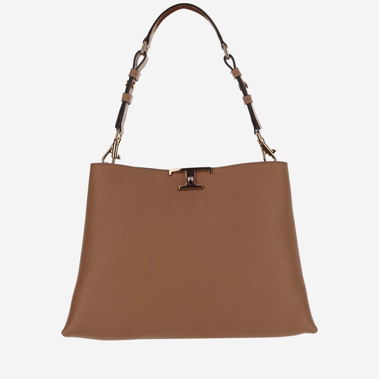 Shop Tod's Medium T Timeless Logo Plaque Tote Bag In Brown