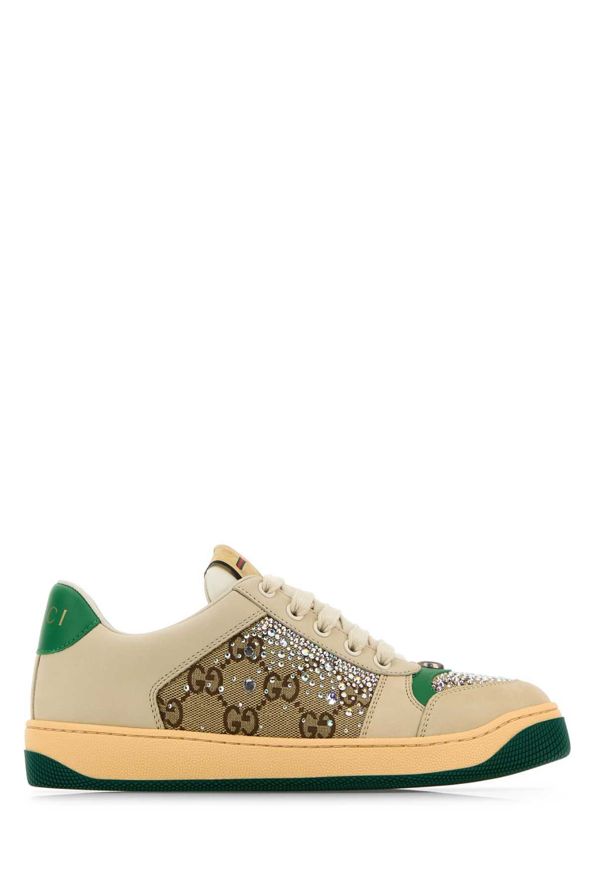 Gucci Gg Supreme Sneakers With Crystal Embellishments And Contrasting Rubber Sole