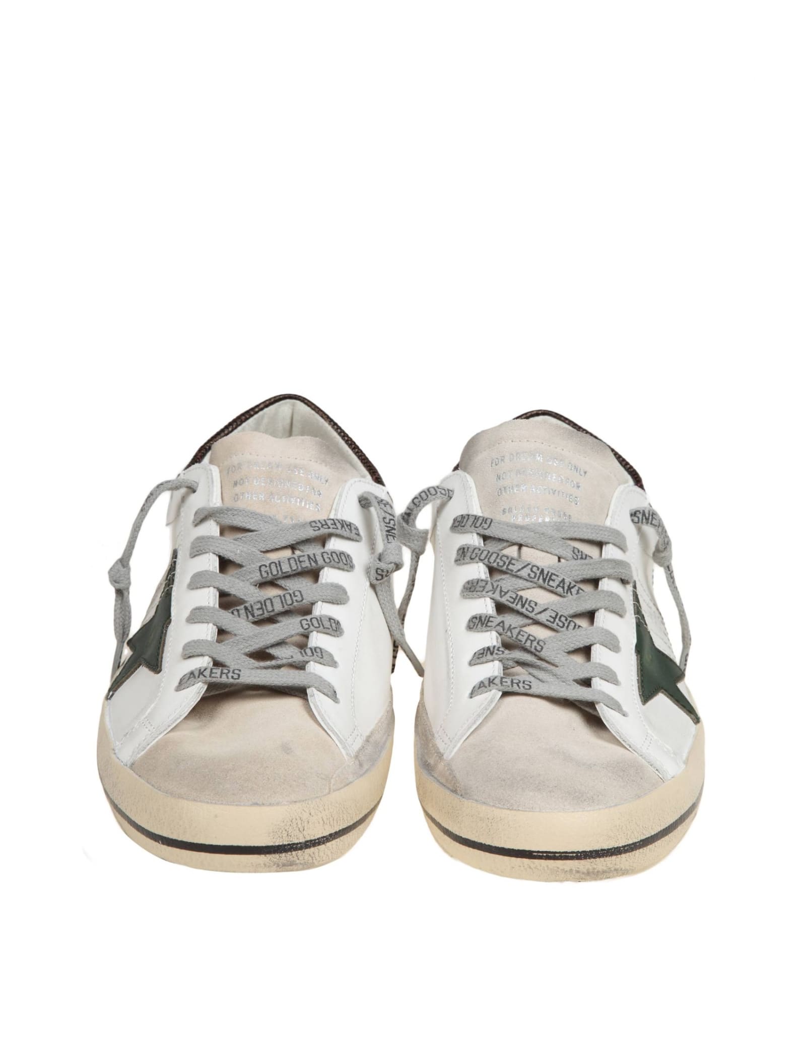 Shop Golden Goose Super Star In White And Green Leather And Suede In Wht/green Brown