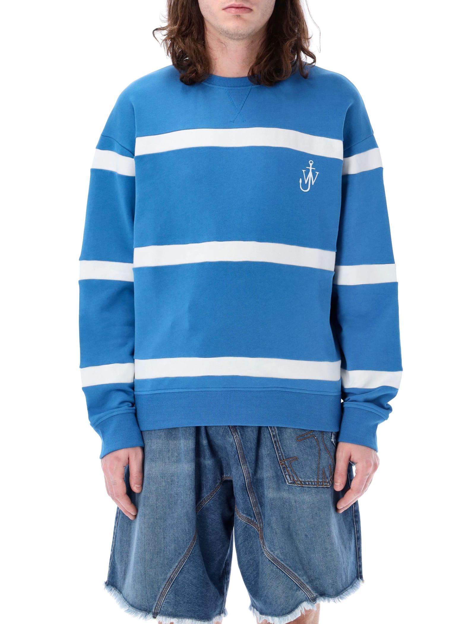 Shop Jw Anderson Striped Sweatshirt In Blue White