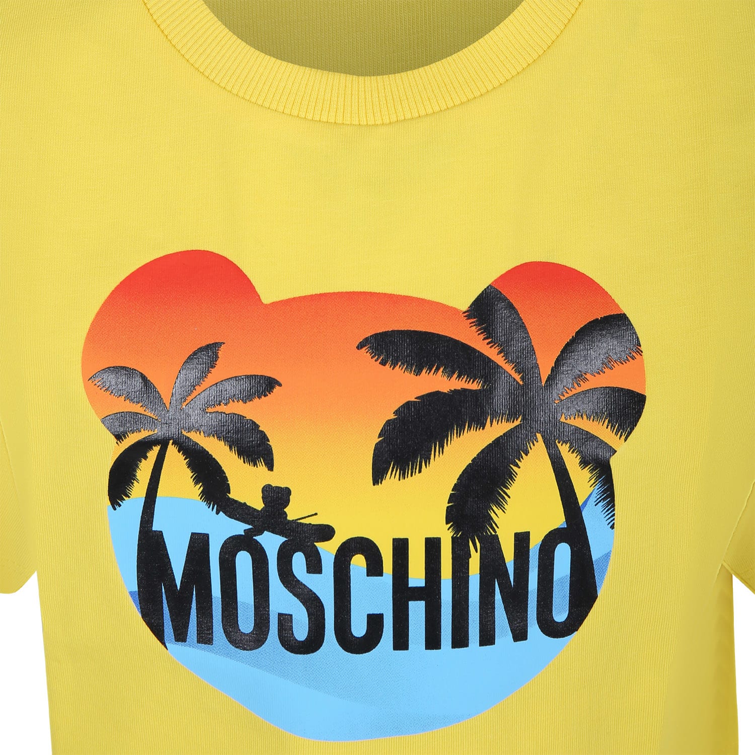 Shop Moschino Yellow T-shirt For Girl With Multicolor Print And Logo
