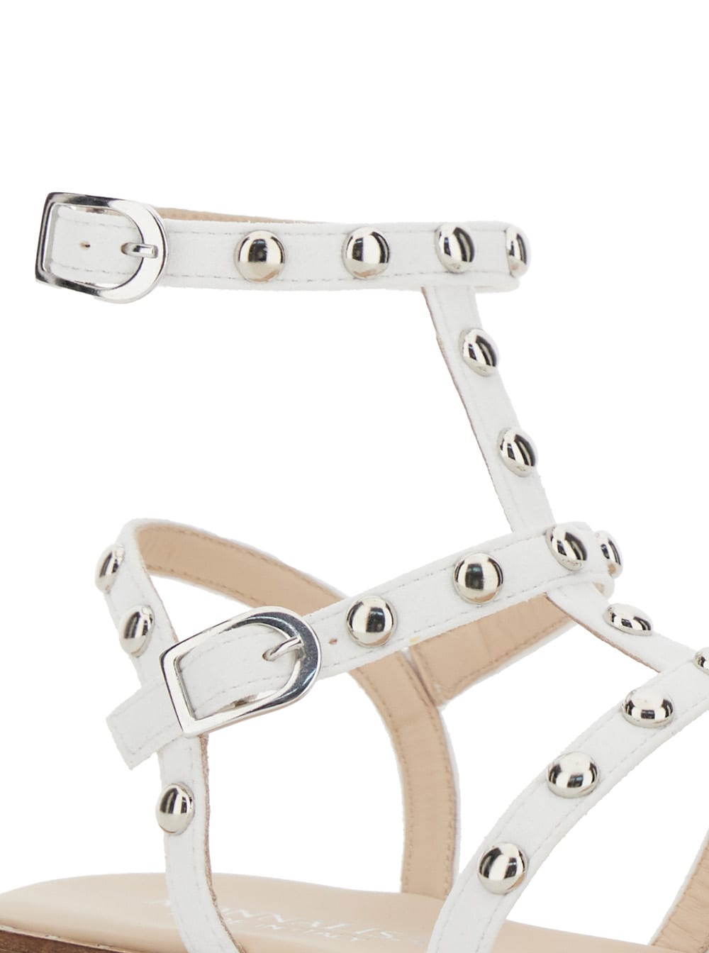 MONNALISA WHITE SANDALS WITH ALL-OVER APPLIED STUDS IN TECH FABRIC GIRL 